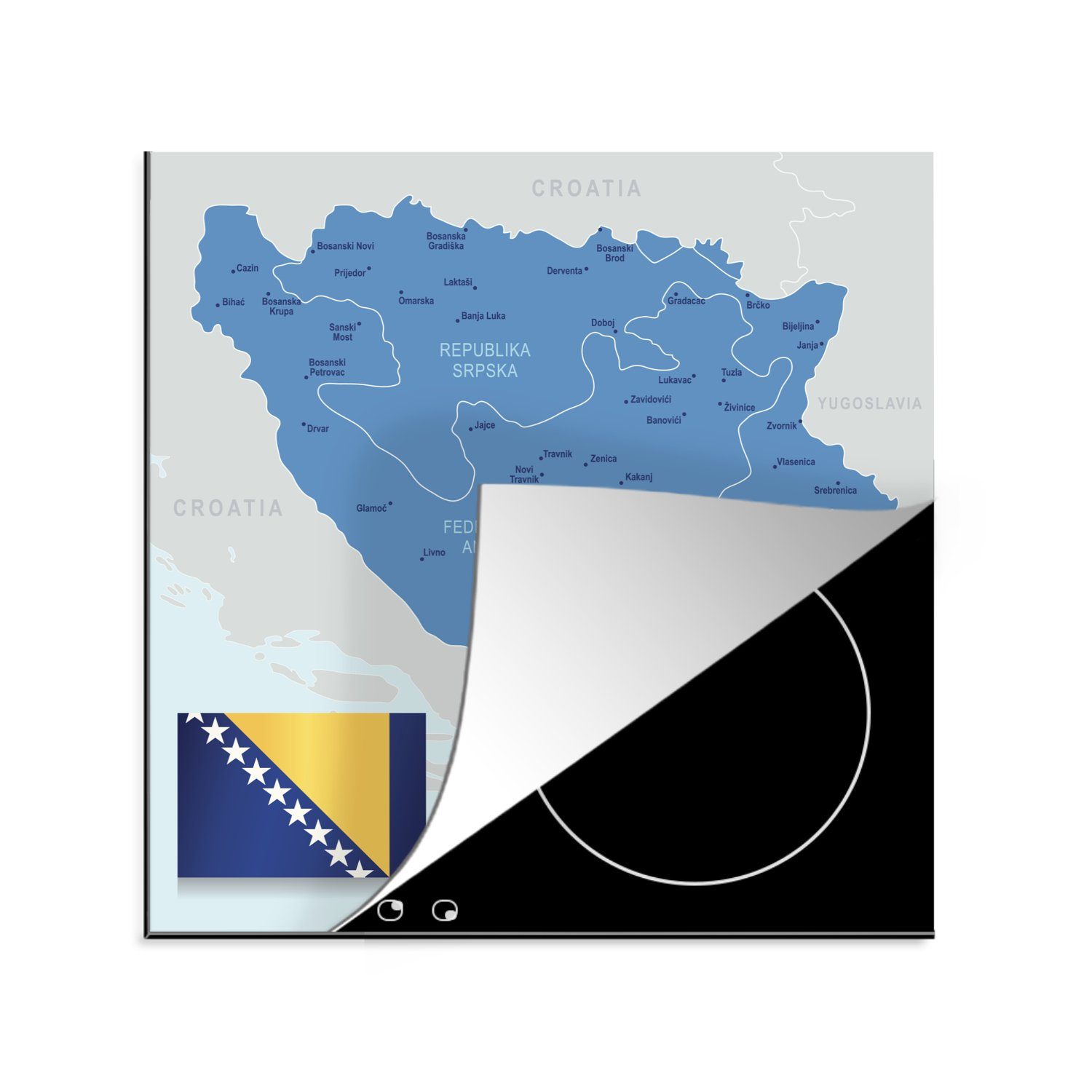 MuchoWow Herdblende-/Abdeckplatte Illustration von Bosnien und Herzegowina in Blau, Vinyl, (1 tlg), 78x78 cm, Ceranfeldabdeckung, Arbeitsplatte für küche