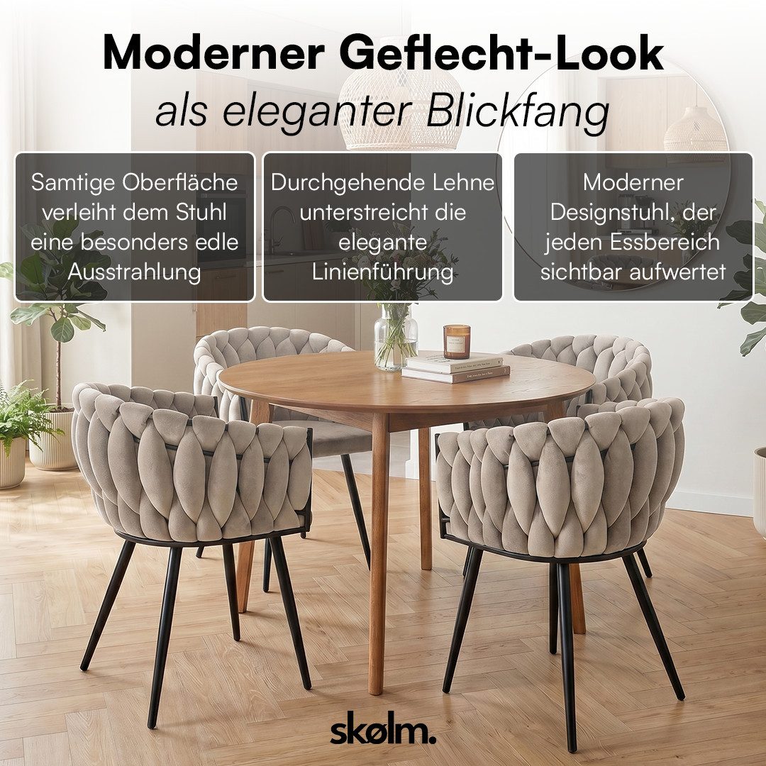 skølm Esszimmerstuhl & Drehstuhl Sudri mit Samtbezug gepolstert (4er Set, macchiato, Metallgestell, 4 St), Armlehnenstühle in Flecht-Look, verfügbar als 2er/6er – Bild 2 von 5