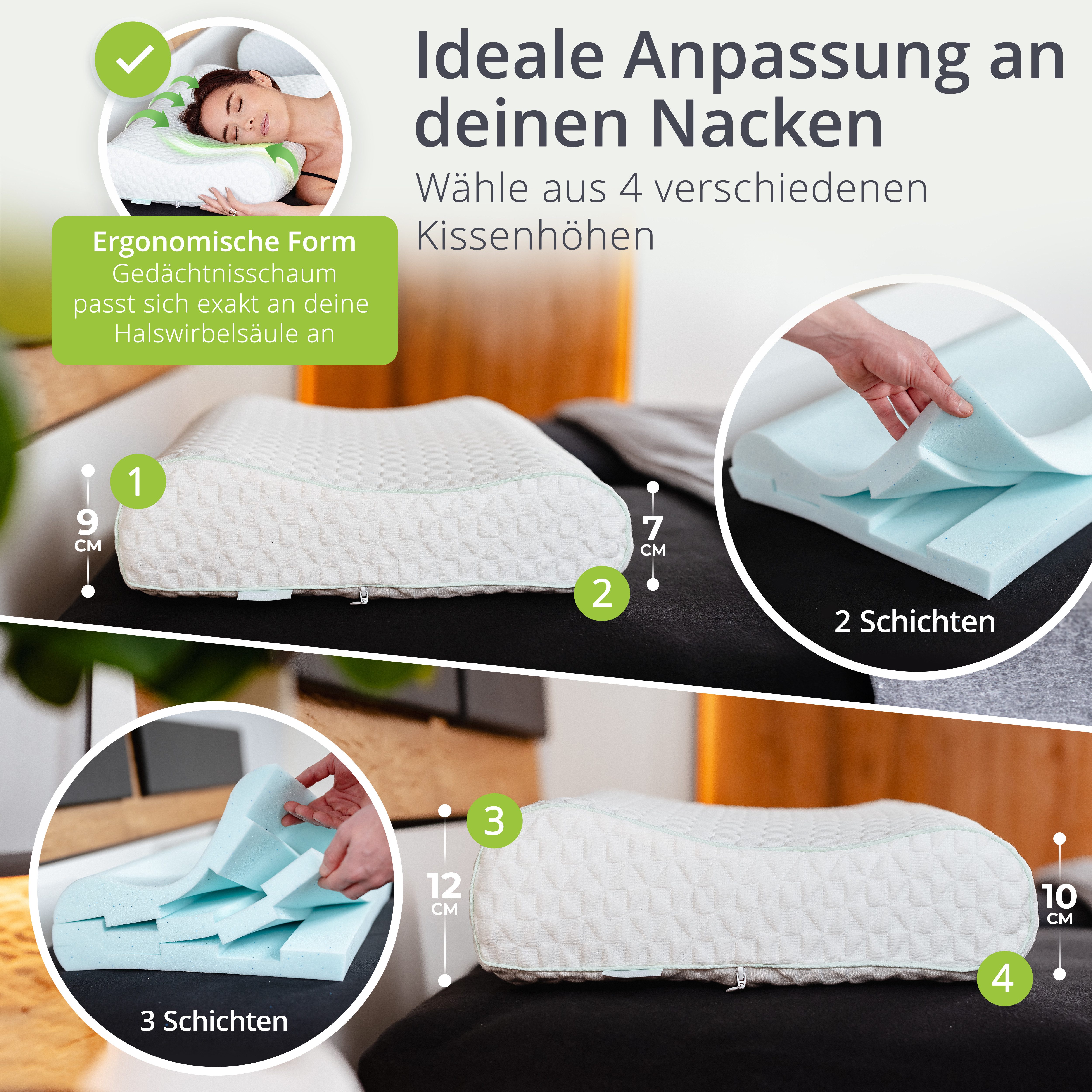 feela Nackenstützkissen Orthopädisches Kopfkissen – entlastet Nacken & stützt die Wirbelsäule, Für Rücken- & Seitenschläfer – sorgt für gesunden & erholsamen Schlaf