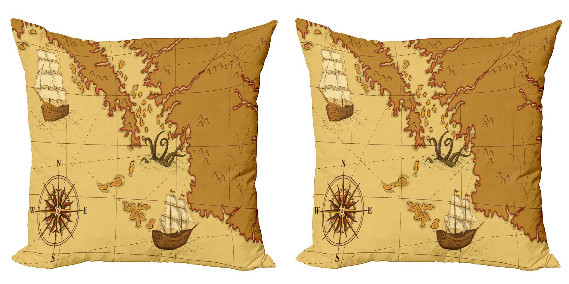 Modern mit Alte (2 Karte Meer Digitaldruck, Abakuhaus Stück), Kissenbezüge Accent Doppelseitiger Schiffskompass