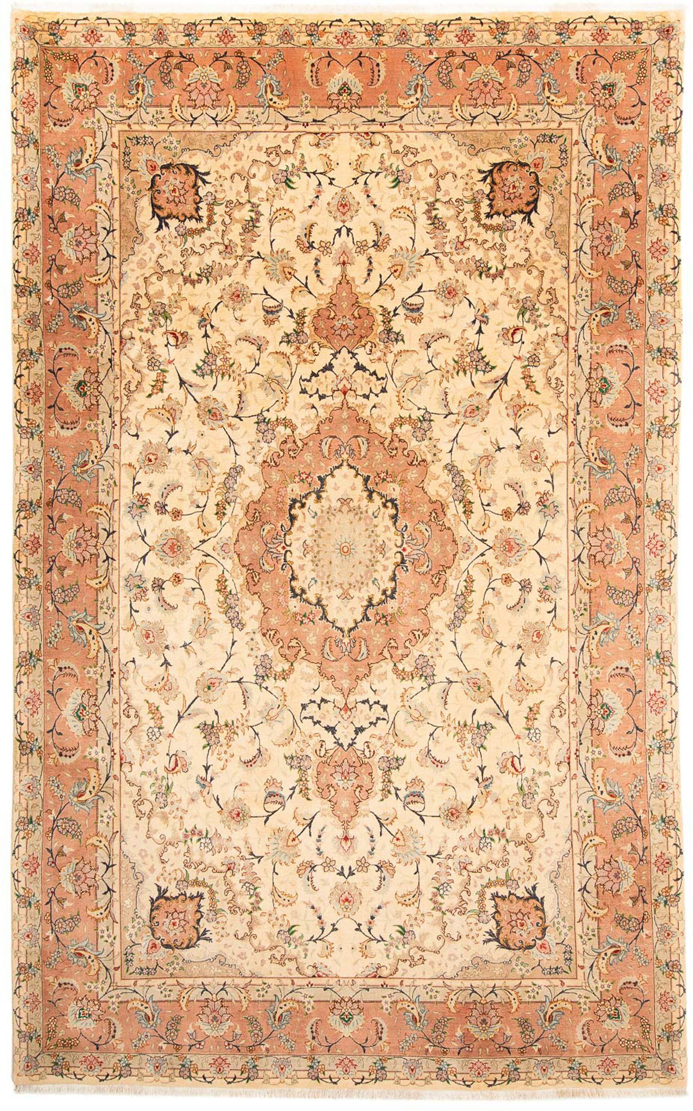Orientteppich Perser - Täbriz - Einzelstück morgenland, - x Handgeknüpft, 305 Royal 201 cm - Wohnzimmer, beige, 7 mm, Höhe: Zertifikat rechteckig, mit