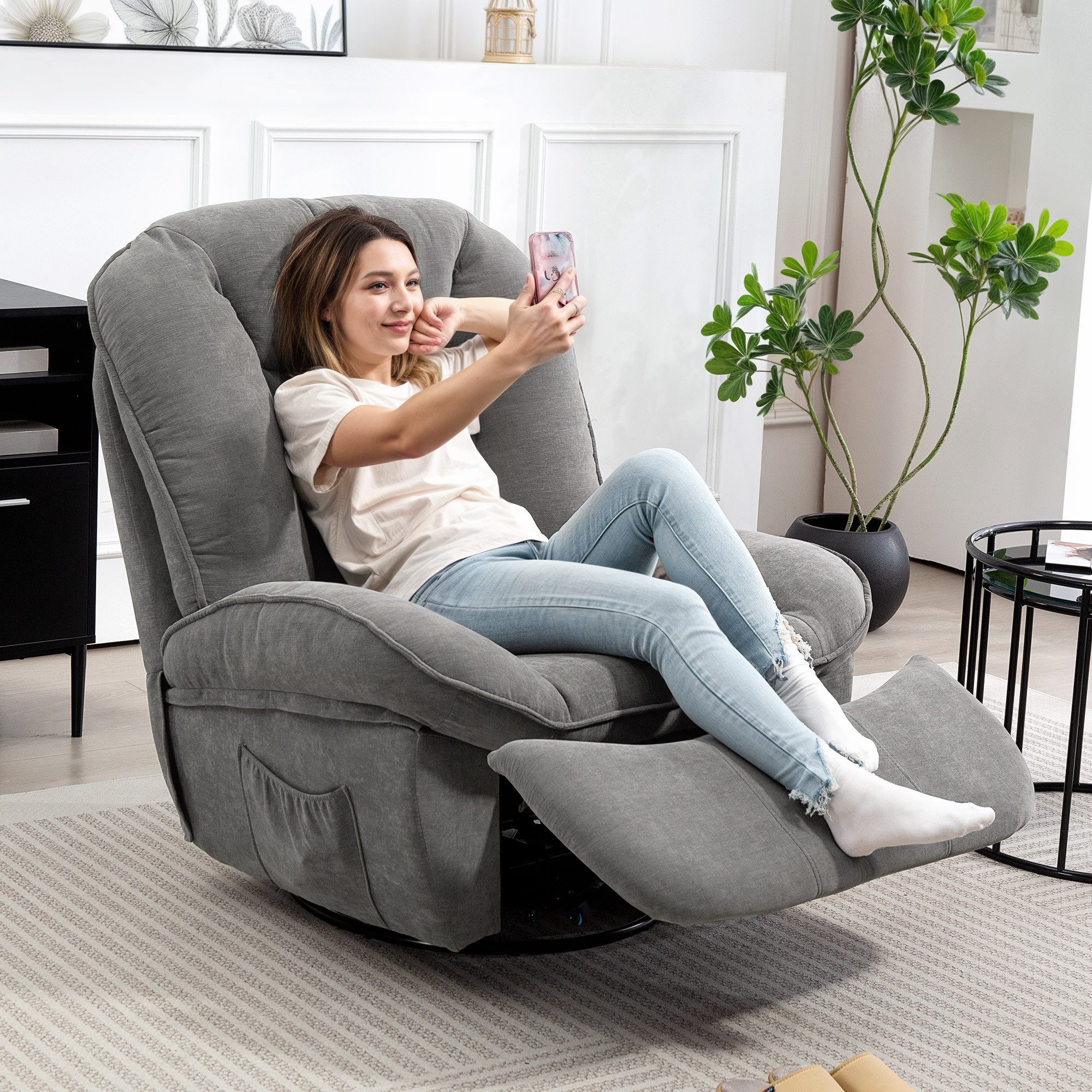 HOMCOM Relaxsessel Fernsehsessel mit Liegefunktion, Schaukelfunktion günstig online kaufen