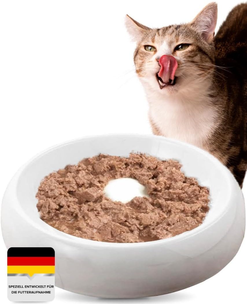 Futternapf Napf für Katzen aus Keramik mit spezieller Innenfläche weiß