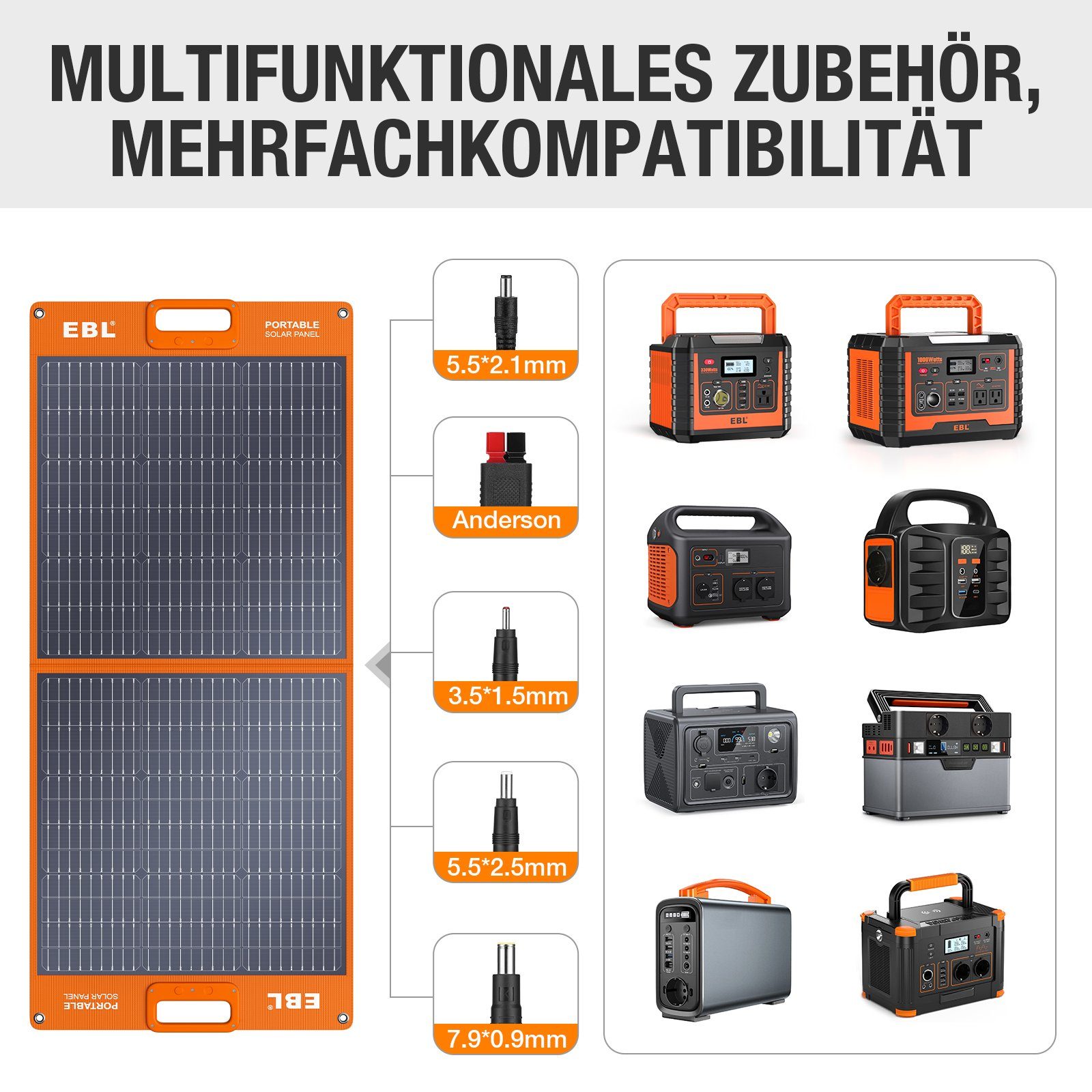100W Solaranlage EBL Solarmodul, Monokristallin, für Monokristallin, Powerstation, (1-St) Faltbares W, 100,00