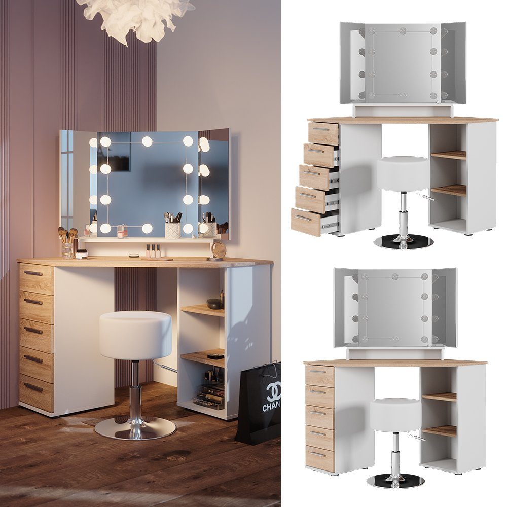 Vicco Schminktisch Sofia, Weiß/Sonoma, 128.4 cm günstig online kaufen