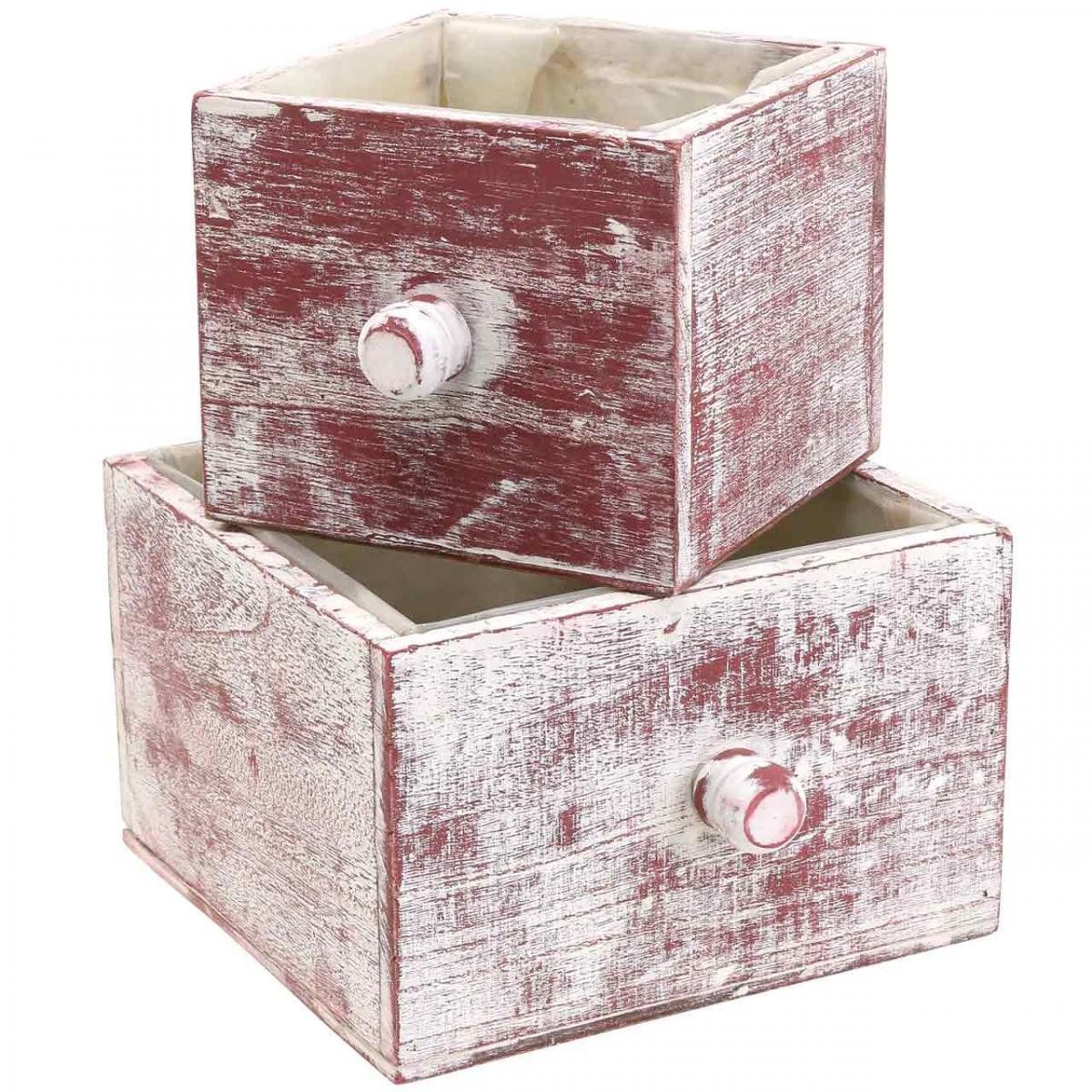 Viana Dekokorb Pflanzkasten Shabby Chic Dekoschublade Rot Weiß Blumenkasten