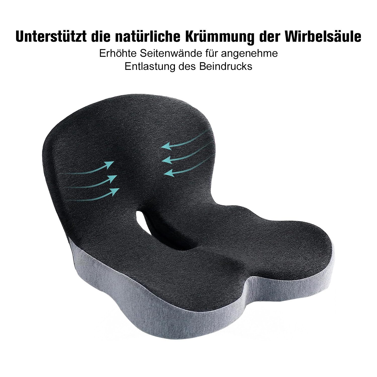 OSTWOLKE Sitzkissen Orthopädisches Sitzkissen mit Rückenlehne für Bürostuhl & Auto, Ergonomisches Memory-Schaum Sitzpolster Steißbeinkissen – Bild 4 von 5