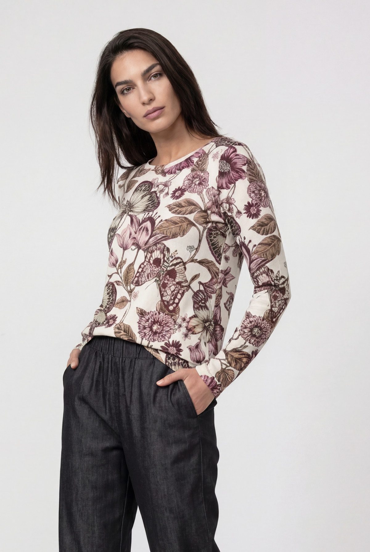 Monari Langarmshirt Shirt Blume allover Regular fit mit Blumenmuster