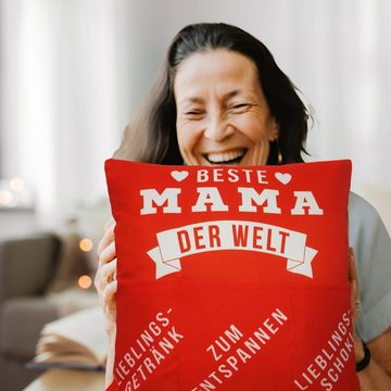 Bada Bing Dekokissen Beste Mama Kissen mit 3 Taschen zum befüllen Geschenk für Muttertag, Kissenhülle mit Füllung