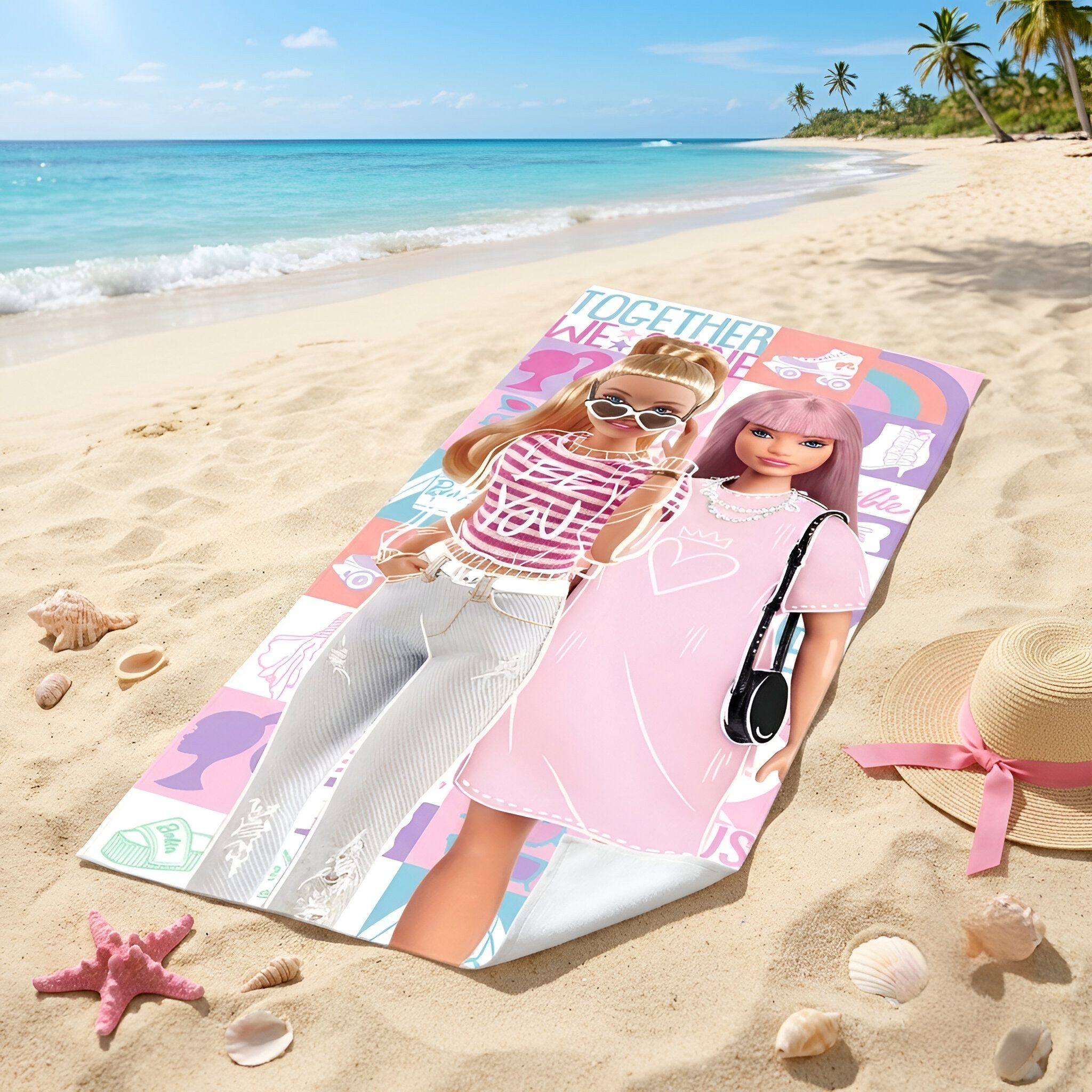 Barbie Strandtuch Barbie and Friends Badetuch Strandtuch 70x140 cm 100% Baumwolle