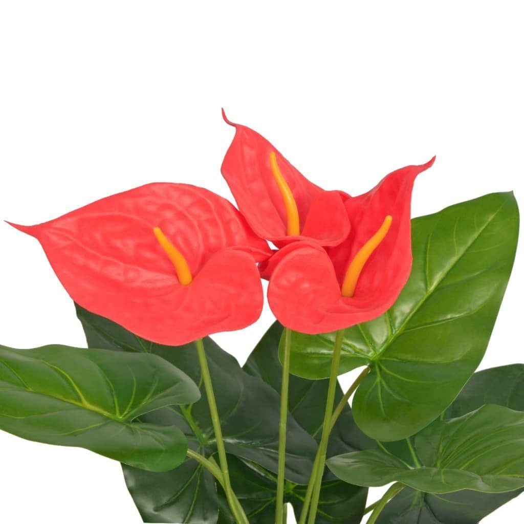 Höhe Künstliche Rot und cm Gelb, Kunstpflanze cm mit Topf Flamingoblume furnicato, 45 45