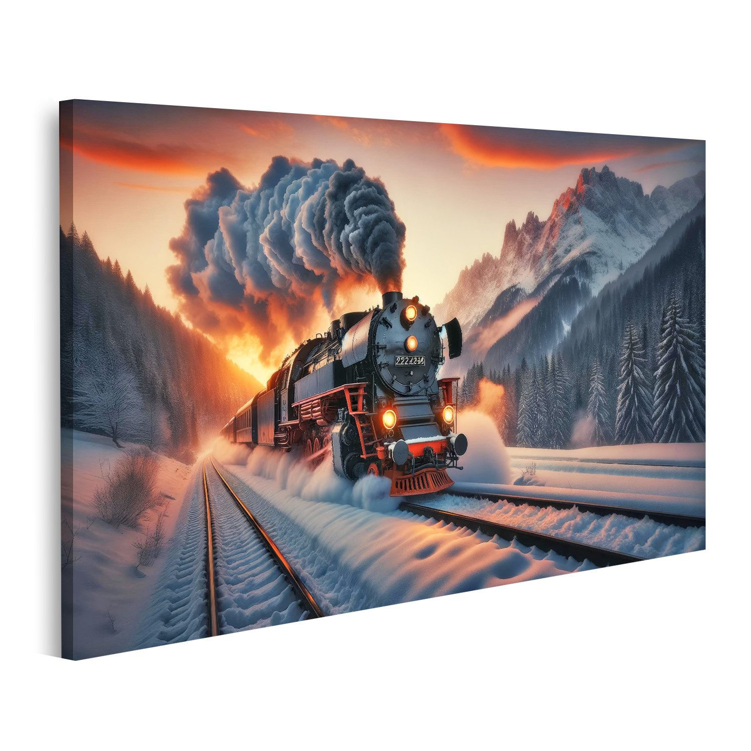 Leinwandbild Für Eisenbahn Fans Eisenbahnromantik im winterlichen Alpenglühen