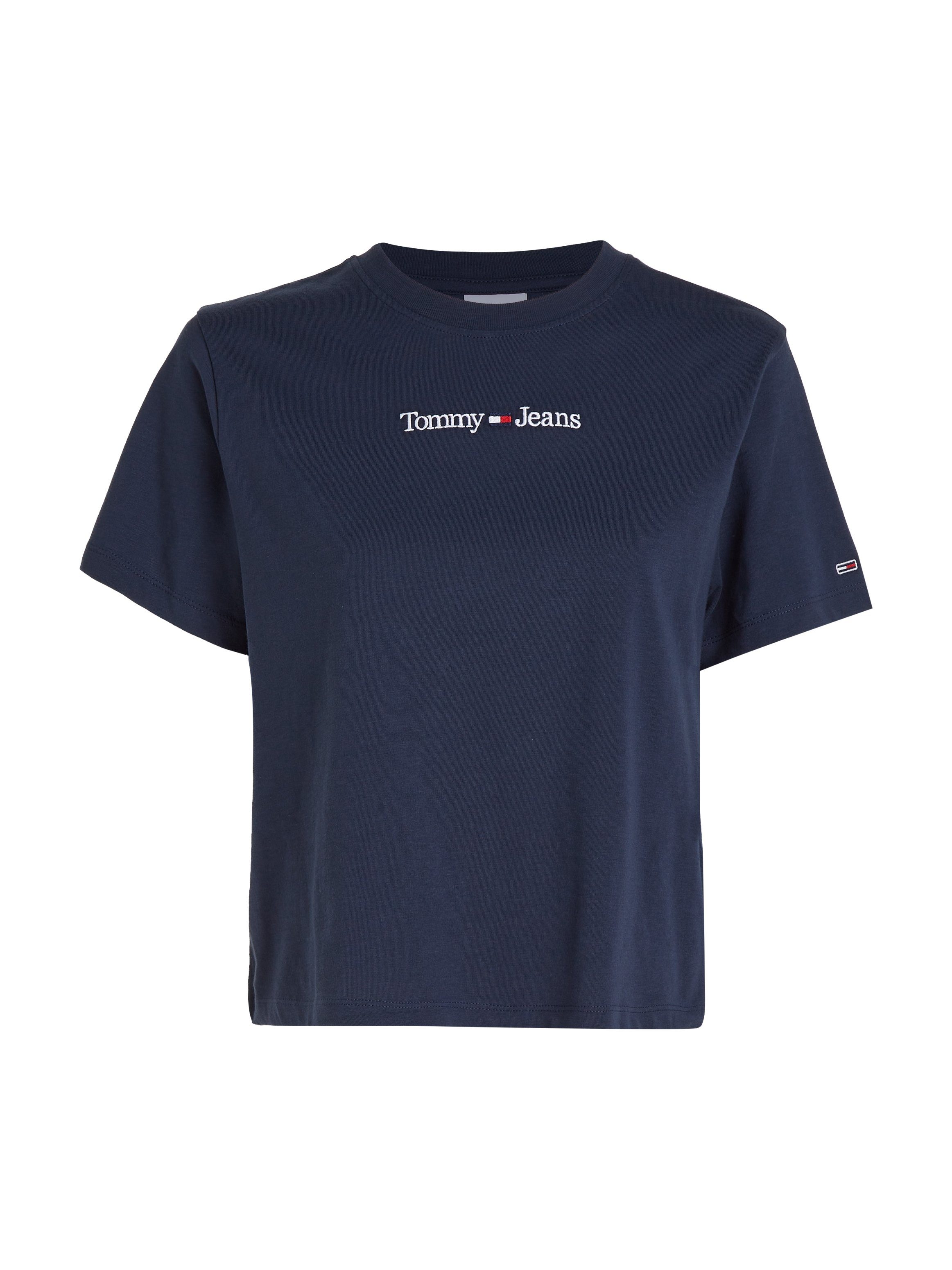 LINEAR SERIF Jeans Tommy Tommy CLS TJW TEE Linear Twilight-Navy Kurzarmshirt Jeans Logoschriftzug mit