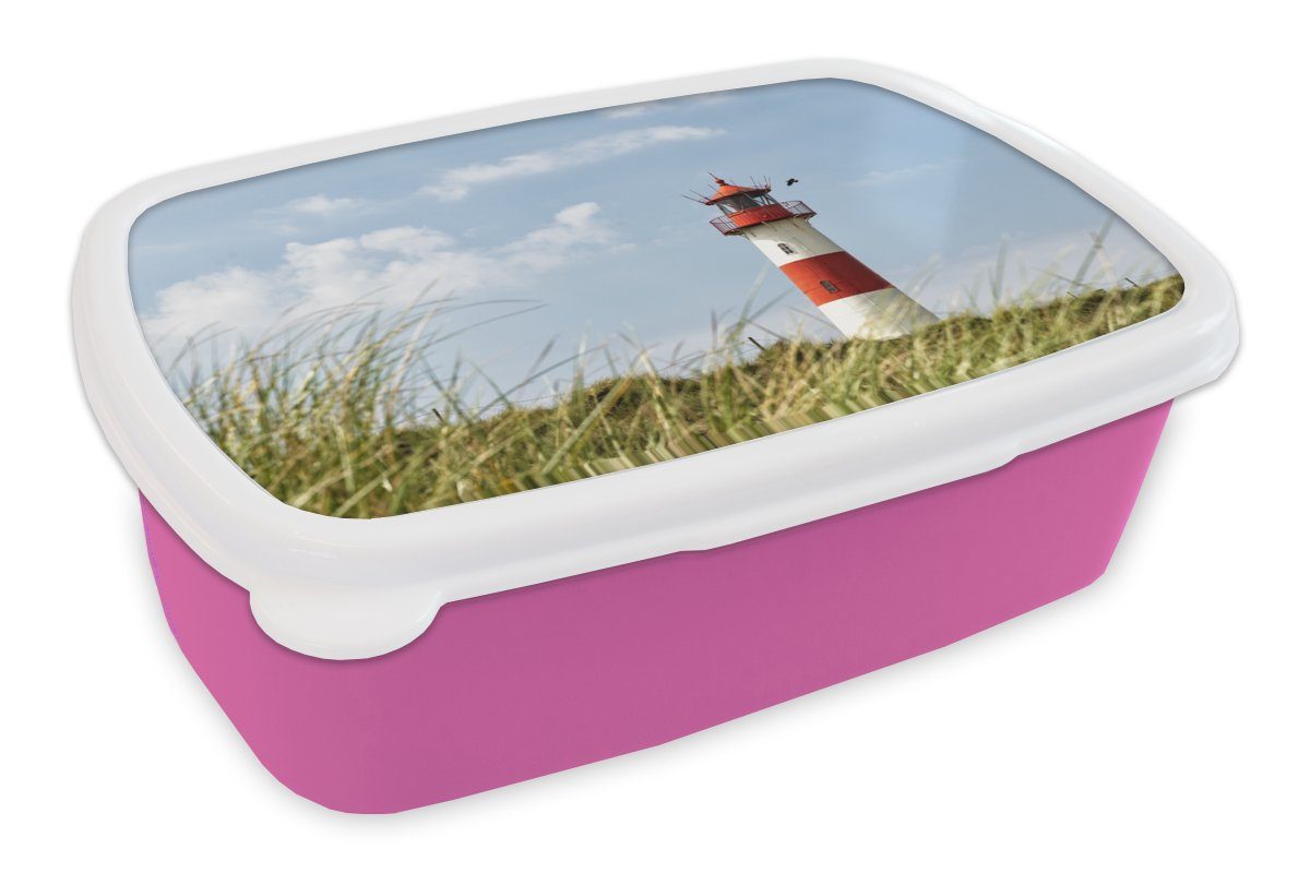 MuchoWow Lunchbox Meer - Leuchtturm rosa - Snackbox, Erwachsene, Kunststoff, Kinder, (2-tlg), für Kunststoff Deutschland, Brotdose Brotbox Mädchen