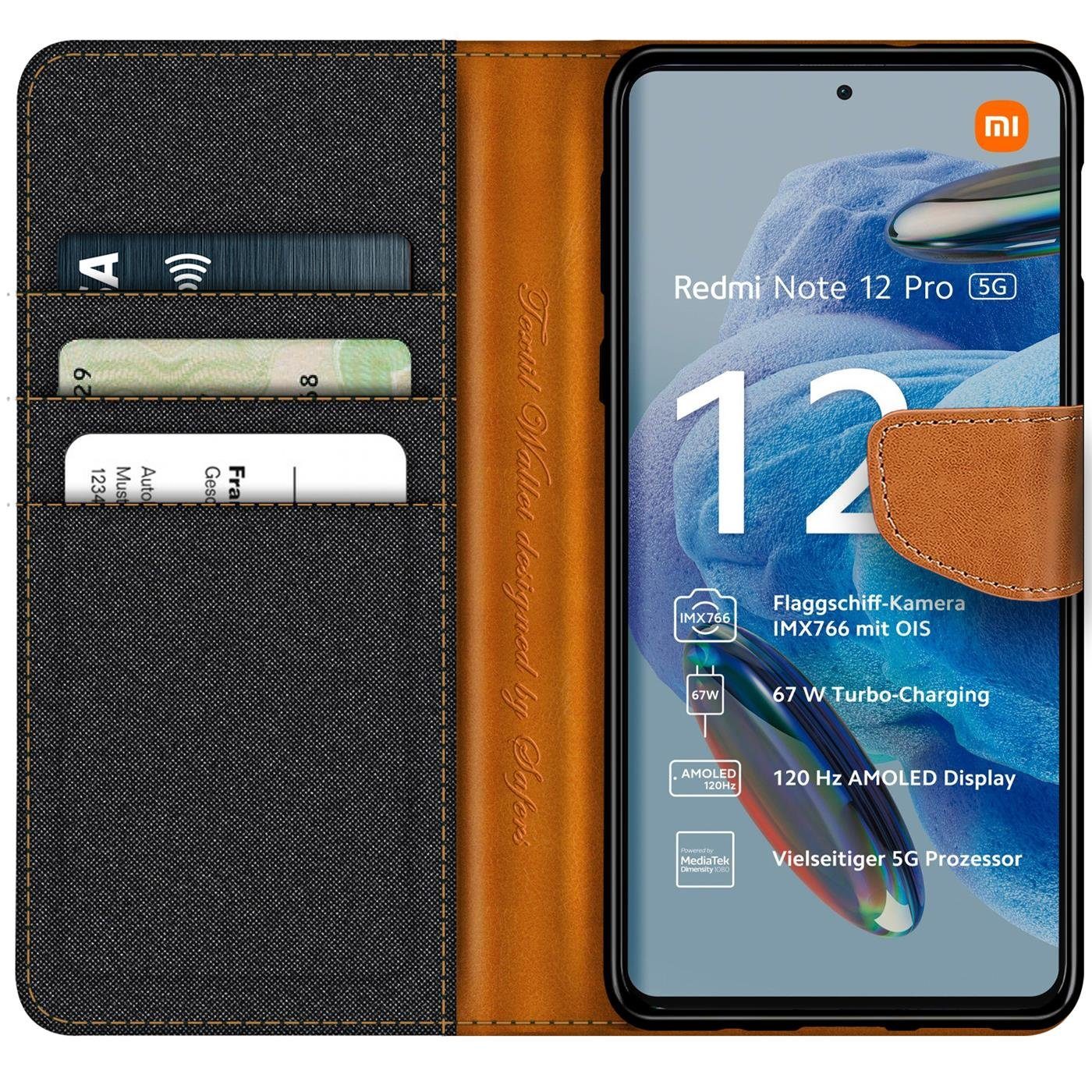 CoolGadget Handyhülle Denim Schutzhülle Flip Case für Xiaomi Redmi Note 12 Pro 5G 6,67 Zoll, Book Cover Handtasche Jeans Hülle für Redmi Note 12 Pro 5G Klapphülle