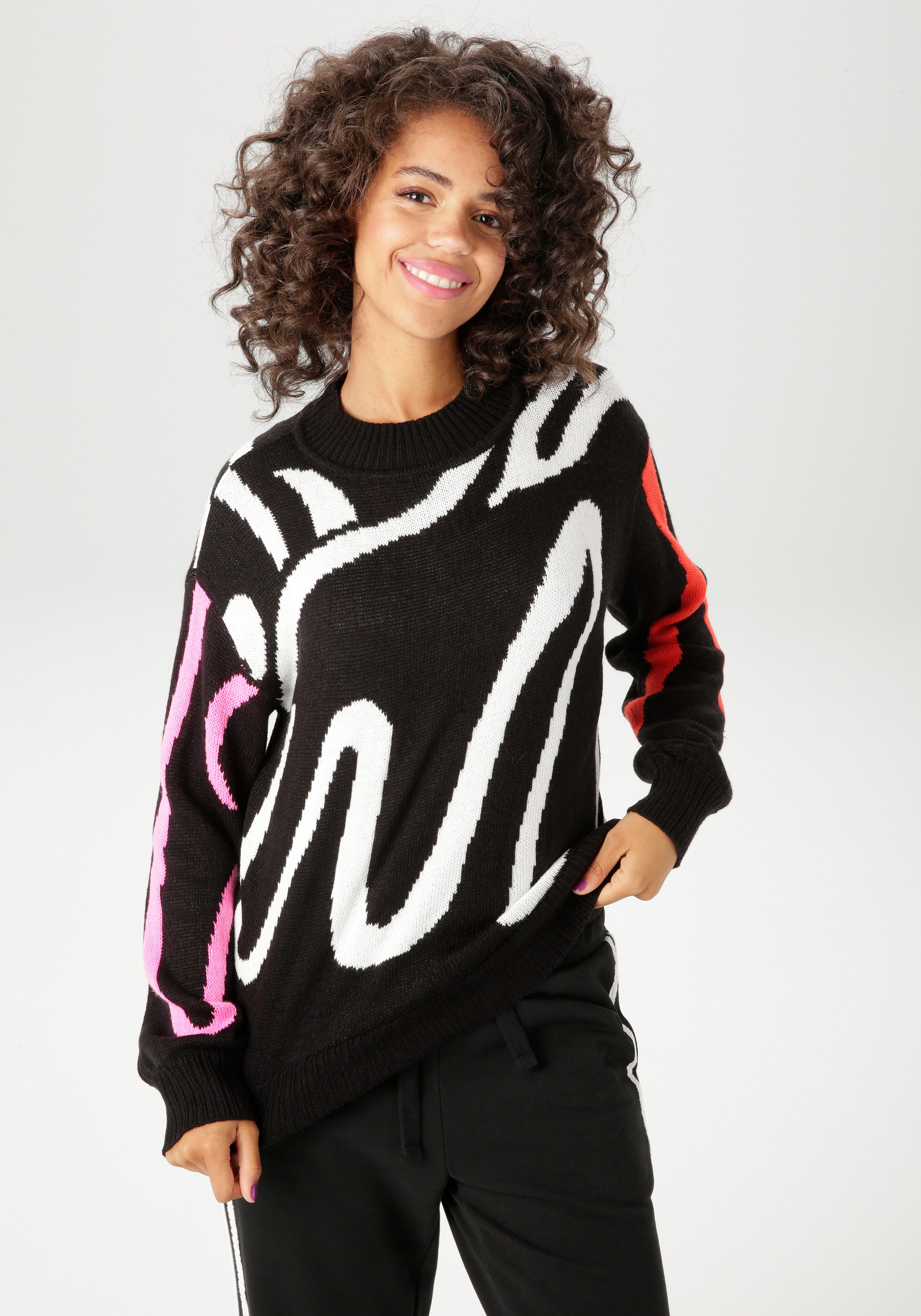 Aniston CASUAL Strickpullover mit grafischem Muster im Color-Blocking günstig online kaufen