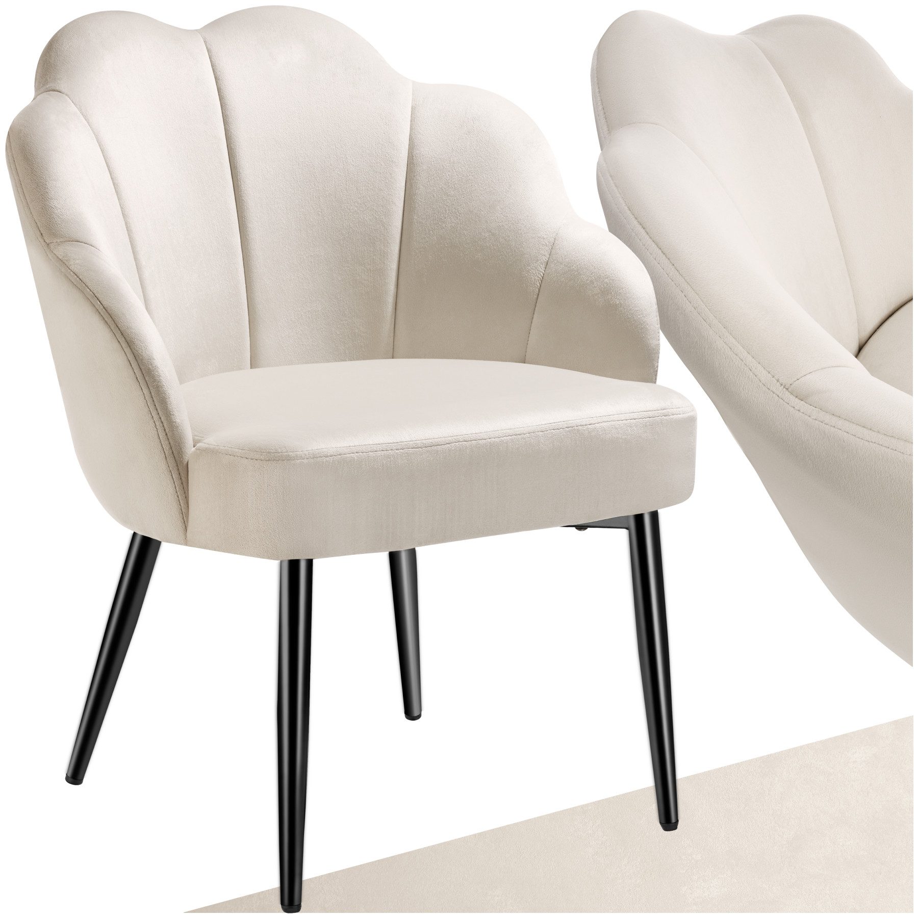 tectake Esszimmerstuhl Cocktailsessel gepolstert, mit Samtbezug, gewölbte, 66 x 62 x 80,5 (Wohnzimmersessel Hellen in creme/schwarz, 1 St), …