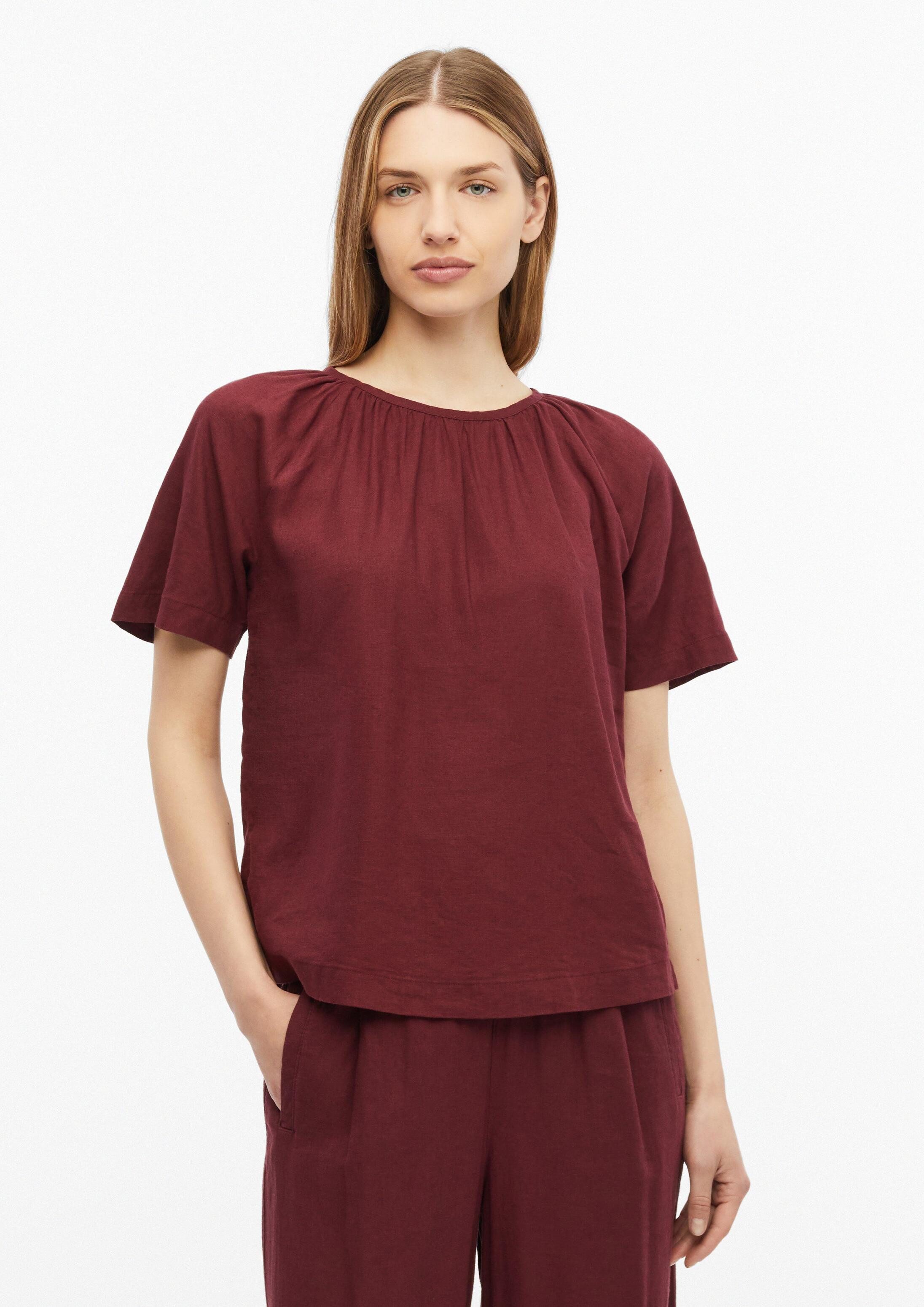 s.Oliver Kurzarmbluse Bluse Leinenmixbluse mit Schleifendetail am Rücken