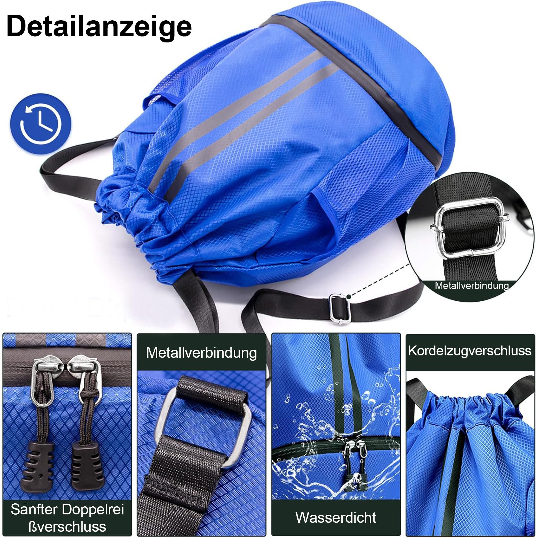 Bold leisure bag, drawstring gym bag, waterproof sports bag with bottom compartment (sports backpack, gym bag with inner and outer pockets, drawstring bag, for sports, travel and city use, swim bag), for women and men