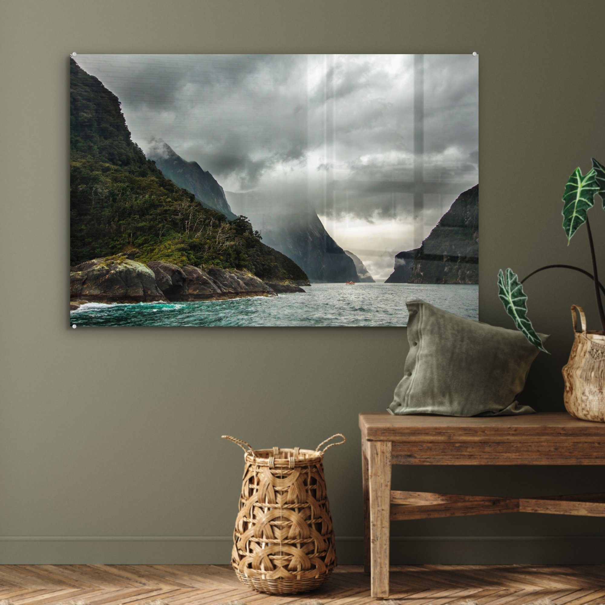 MuchoWow Acrylglasbild Neuseeland - Wasser & Wohnzimmer Schlafzimmer (1 Acrylglasbilder Berge, St), 