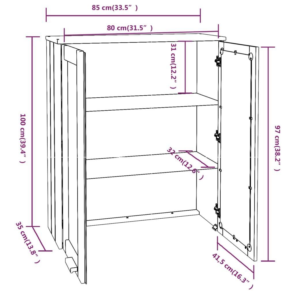 möbelando Buffetaufsatz Trier, 2 Türen in 2 mit Kiefer x aus Einlegeböden 35 (B/H/T cm), x Honigbraun 85 und 100