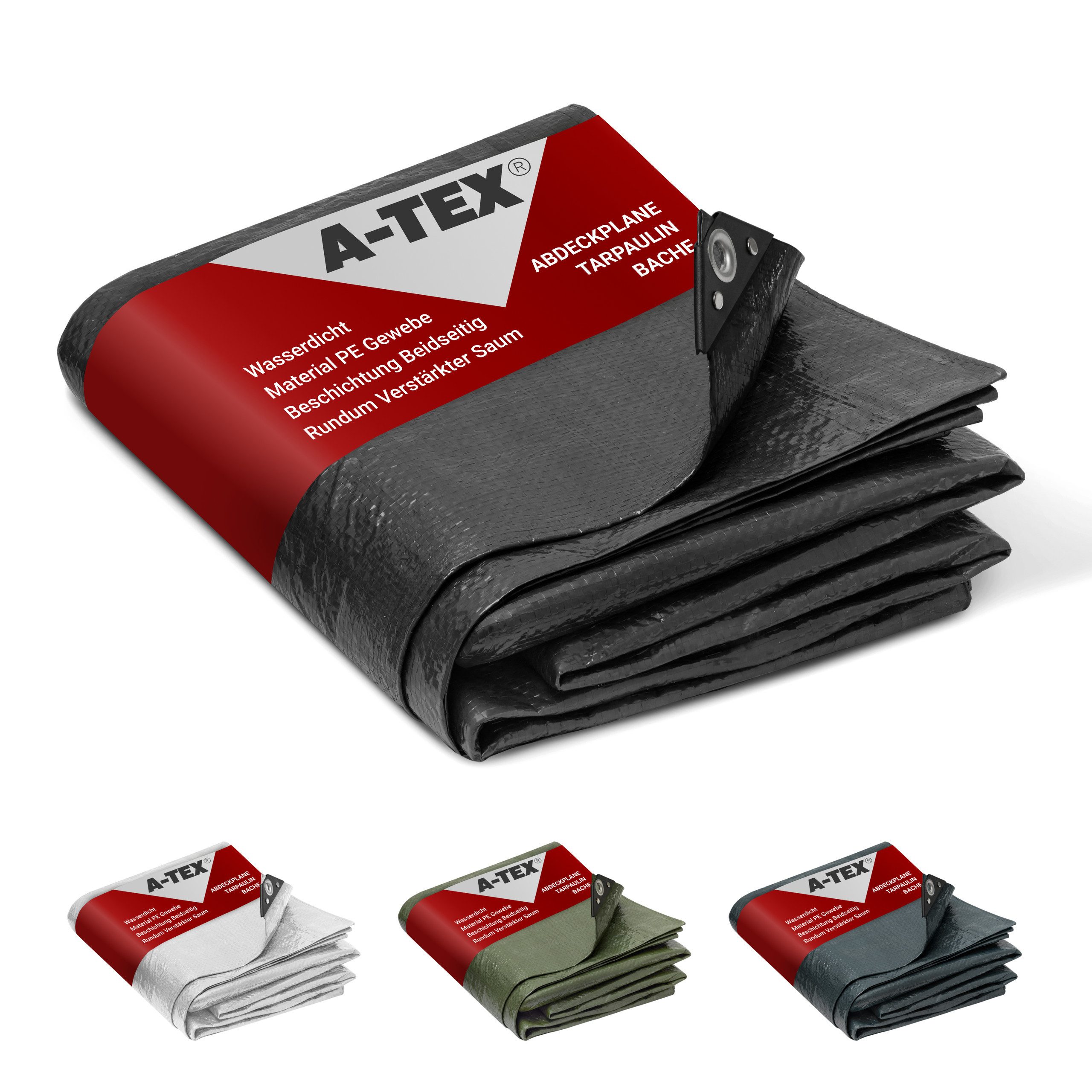 A-TEX® Schutzplane Abdeckplane Gewebeplane Plane mit Ösen 90 g/m² schwarz 2 x 3 m