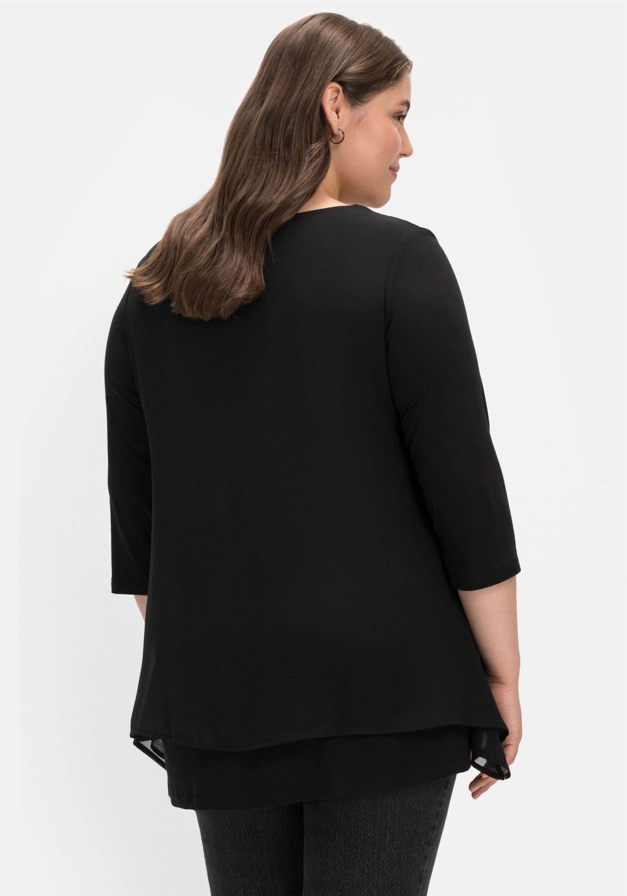 Sheego T-Shirt 3/4-Arm-Shirt 3/4-Arm mit Chiffon-Oberteil günstig online kaufen