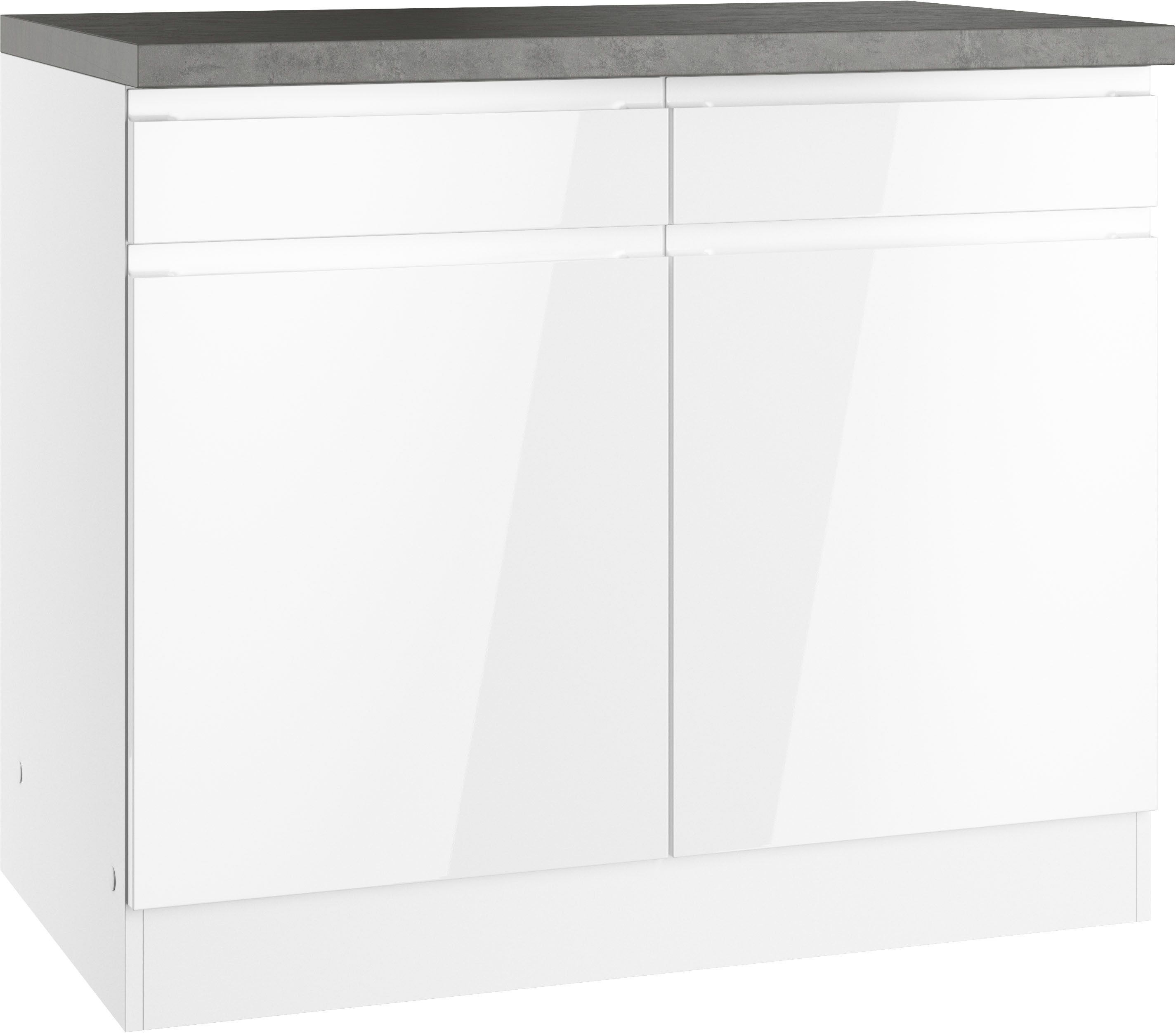 KOCHSTATION Unterschrank KS-Virginia,neu in verbesserter Ausführung (Stauraum, Softclose, mit CPL-Arbeitsplatte) Breite 100 cm, 2 Türen, Soft-Close-Funktion