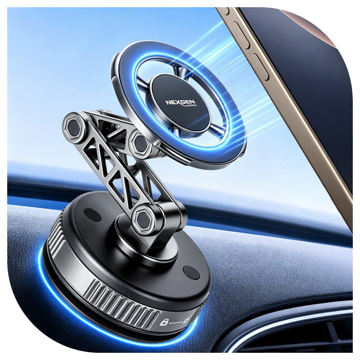 NEXGEN LUXUS HANDY-ZUBEHÖR Handy-Halterung Magnetische Smartphone-Halterung Handy-Halterung MagSafe Autohalterung, (Deutsche Marke, Stark Magnetkraft, 360° drehbar, Vakuum-Saugnapf)