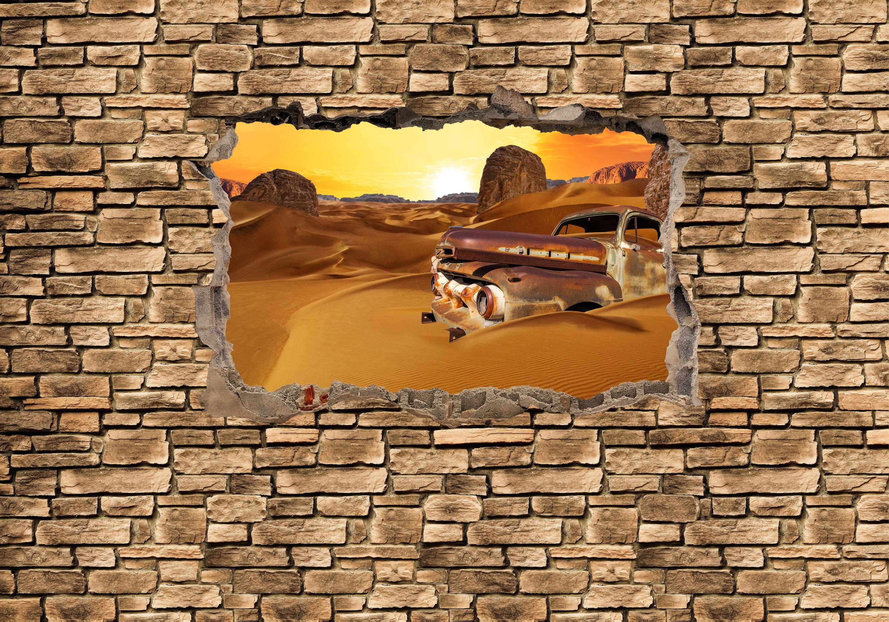 -Steinmauer, wandmotiv24 Altes Fototapete Auto Vliestapete in der Wandtapete, matt, Motivtapete, Wüste glatt, 3D