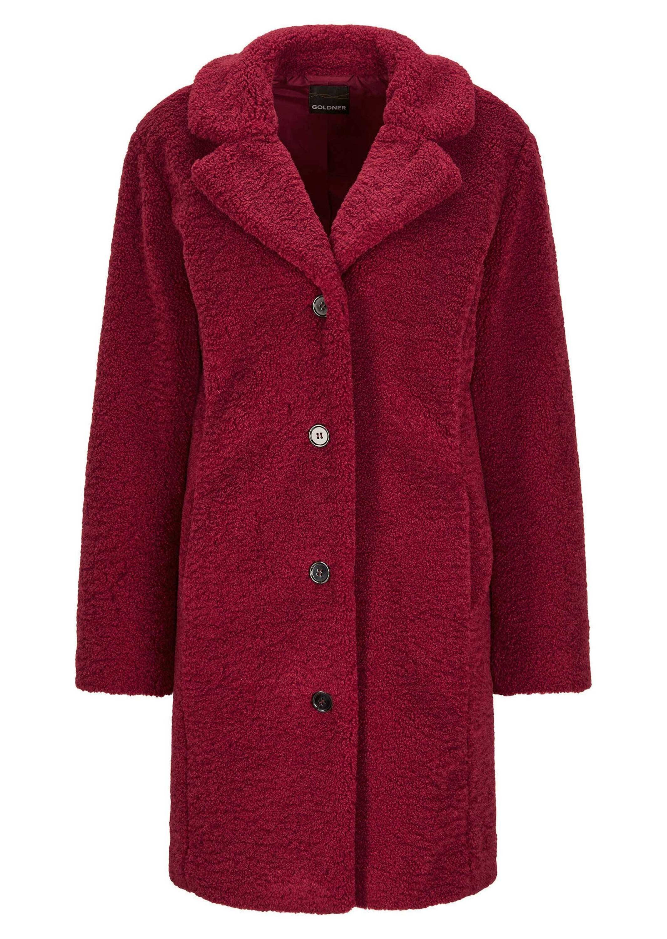 GOLDNER Winterjacke Kuscheliger Teddymantel, Reverskragen Webpelzjacke, kontrastfarbene Knöpfe, Nahttaschen, leicht gefüttert
