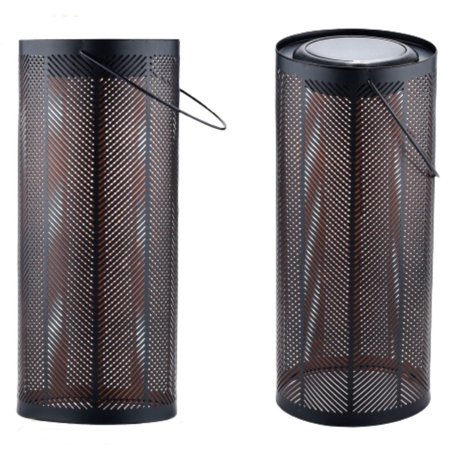 Marrakesch Orient & Mediterran Interior LED Solarleuchte 2er Set Skandinavische Solarlaterne Bamba aus Metall in Schwarz 30 cm, LED fest integriert, Handarbeit