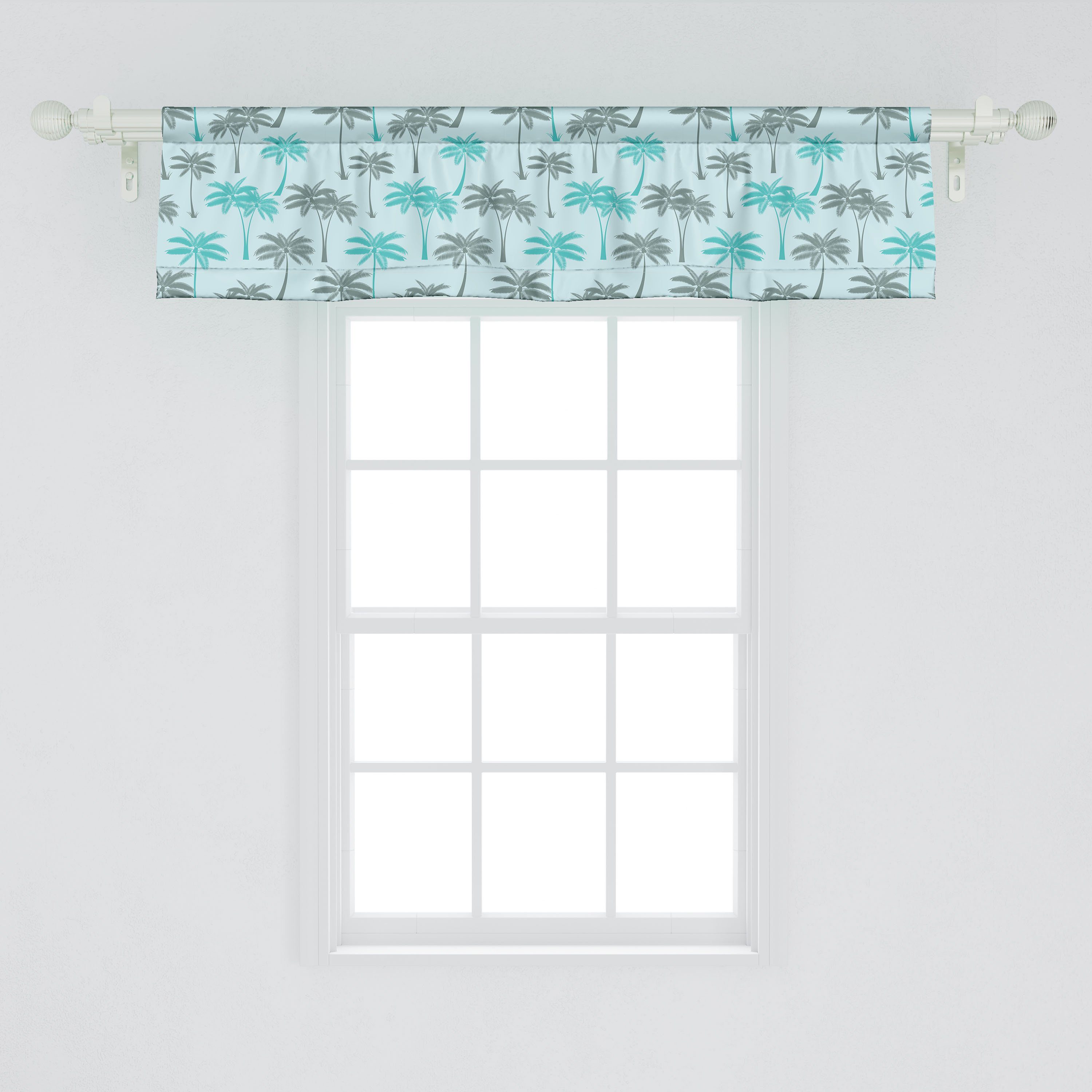 Scheibengardine Vorhang mit für Schlafzimmer Küche Abakuhaus, Blätter Microfaser, Dekor Palmen-Motiv Exotische Volant Stangentasche