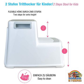 Dr. Wellthy Tritthocker Zweistufiger Tritthocker für Kinder ab 18 Mon. Anti-Rutsch, Stabilität, Grau 26x33x36 Cm (1er Pack) Kunststoff