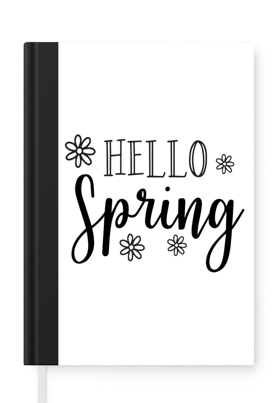 MuchoWow Notizbuch Zitat "Hallo Frühling" mit Blumen in Weiß, Journal, Merkzettel, Tagebuch, Notizheft, A5, 98 Seiten, Haushaltsbuch