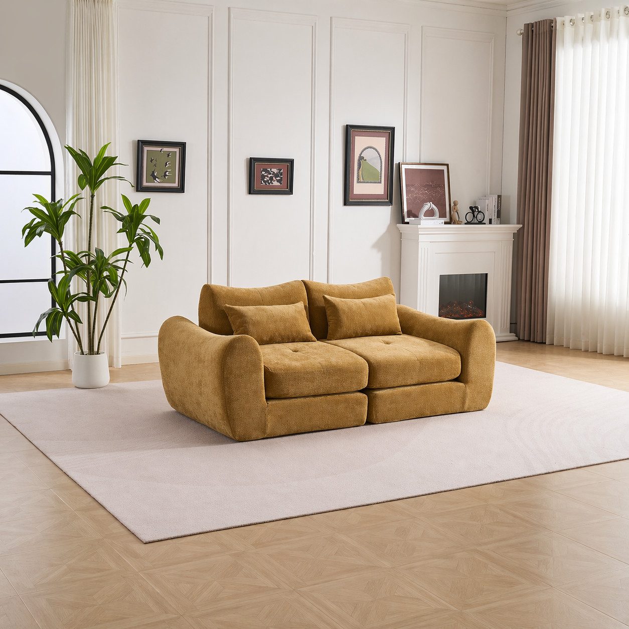 Vankel Sofa Sofas Wohnzimmer, modulares 2-Sitzer Sofa aus Chenille, Flexibel, rutschfest, werkzeuglos und bequem gepolstert