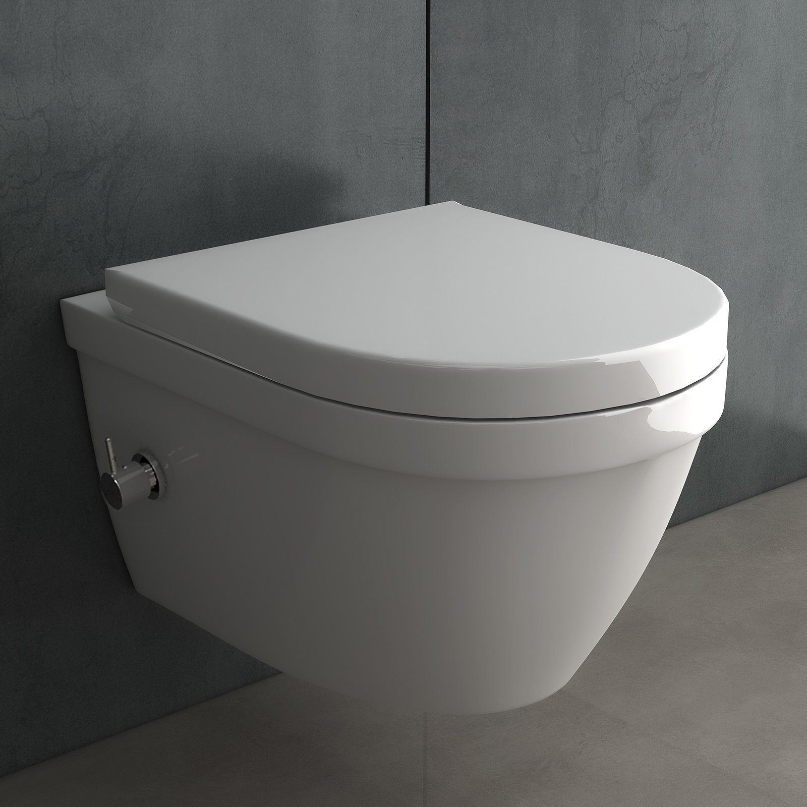 Alpenberger Dusch-WC - Taharet WC - Bidet WC - Hänge WC mit Intimdusche, wandhängend, Abgang waagerecht, Kloschüssel Passend Geberit, Toilette mit Armatur - Wand WC Spülrandlos