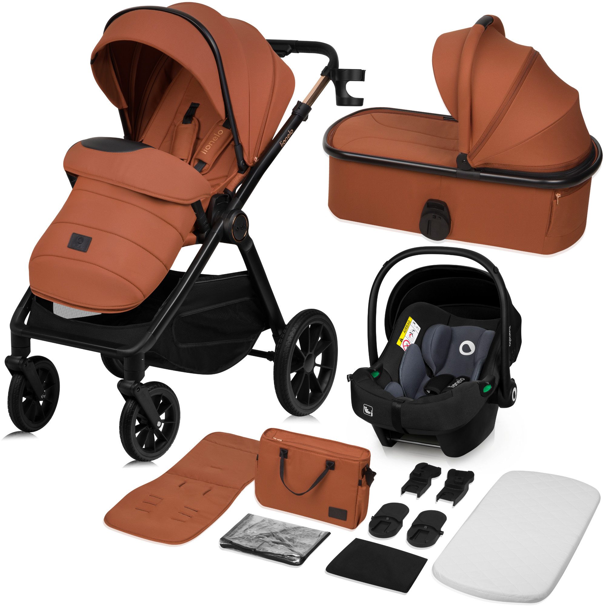 lionelo Kombi-Kinderwagen LAYLA 3IN1, (Set), 3D-Panoramabelüftung/ XXL-Sitz/ komfortable Federung