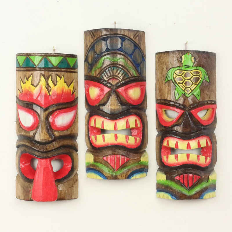 Oriental Galerie Dekofigur 3er Deko Masken Set aus Holz Tiki 30 cm (1 St), Holz Tiki Bar zum aufhängen