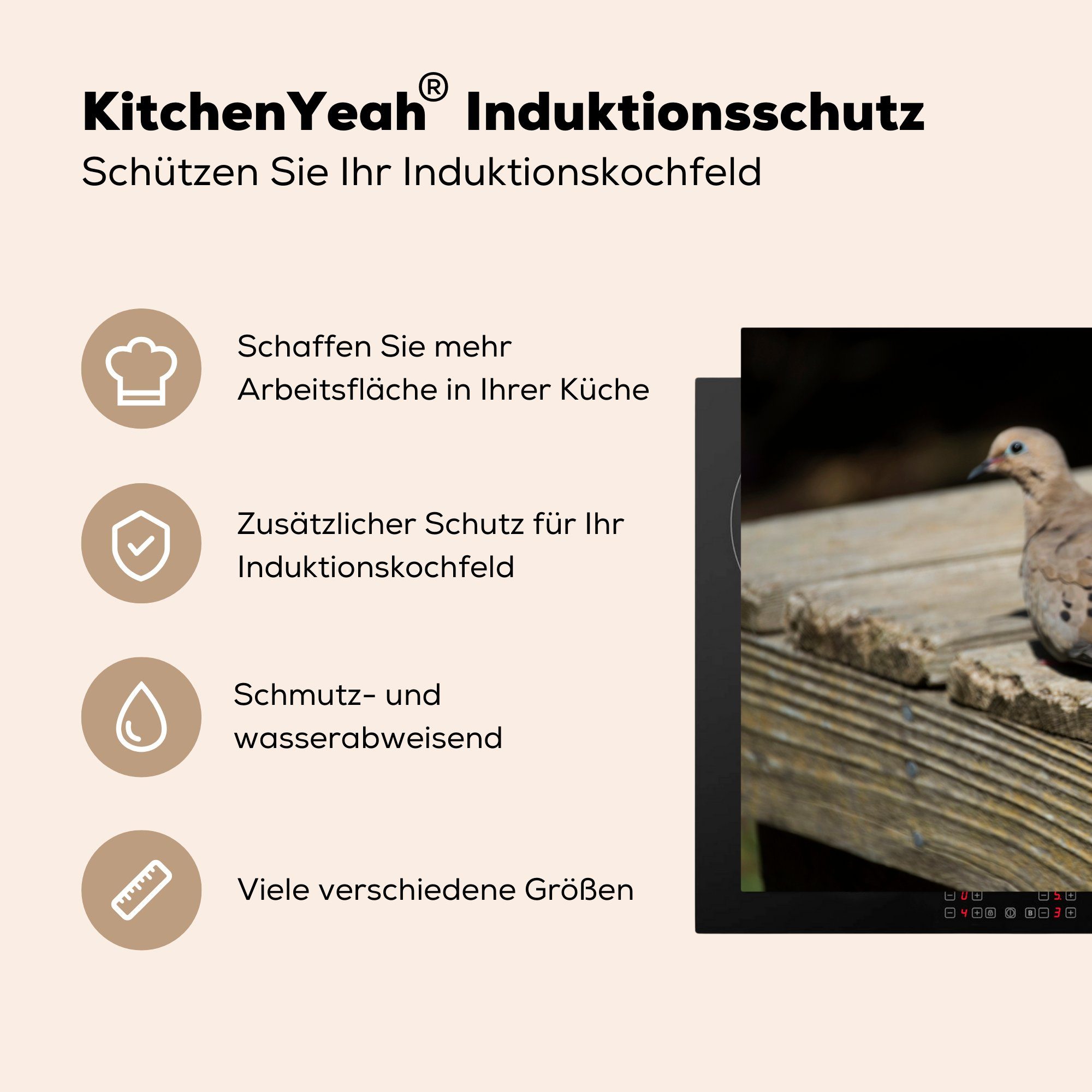 cm, Herdblende-/Abdeckplatte MuchoWow Turteltaube Vinyl, die Induktionskochfeld küche, Holz - für Schutz Vogel, tlg), (1 81x52 - Ceranfeldabdeckung