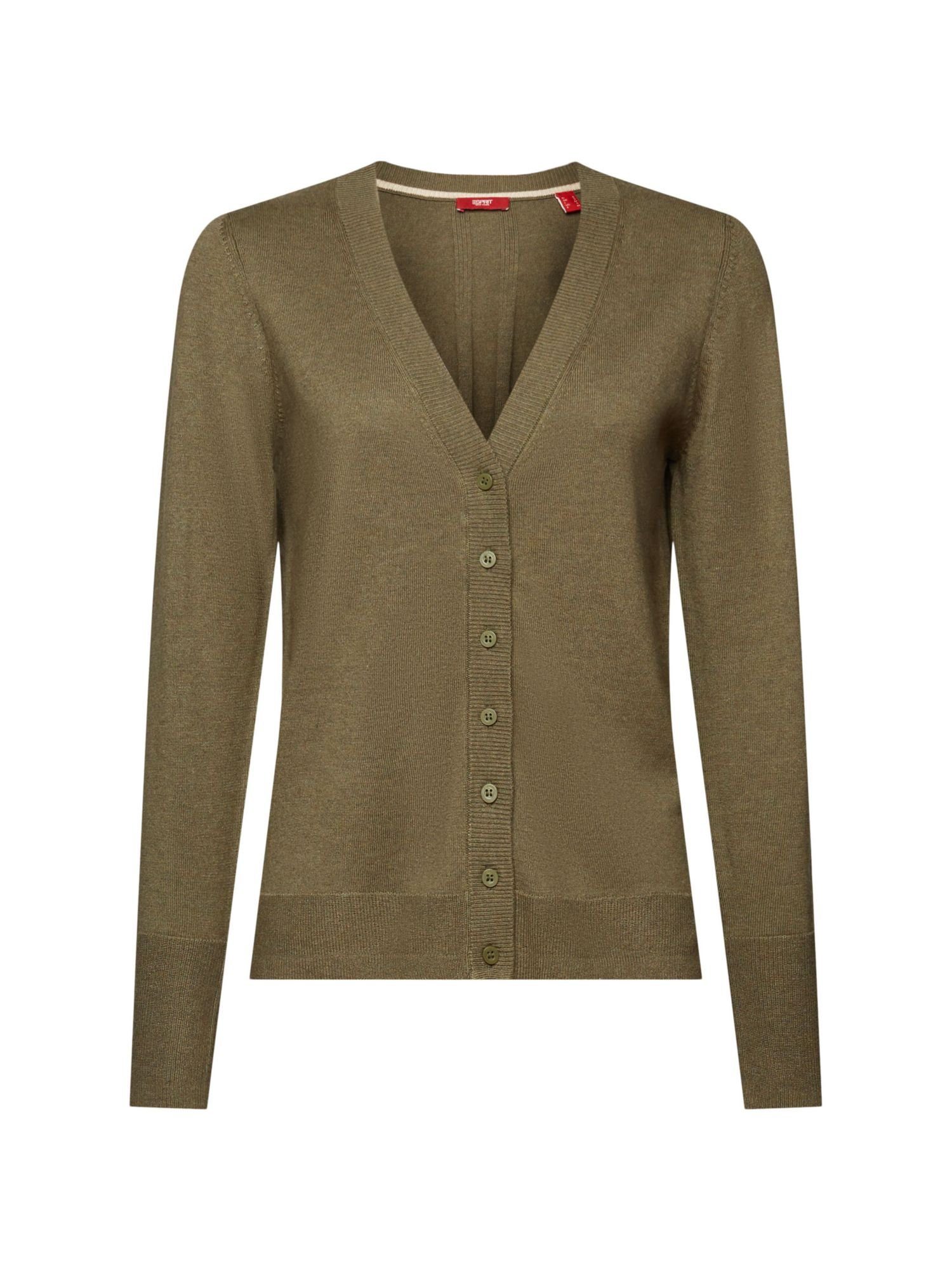 Esprit (1-tlg) KHAKI mit GREEN V-Ausschnitt Strickjacke Cardigan