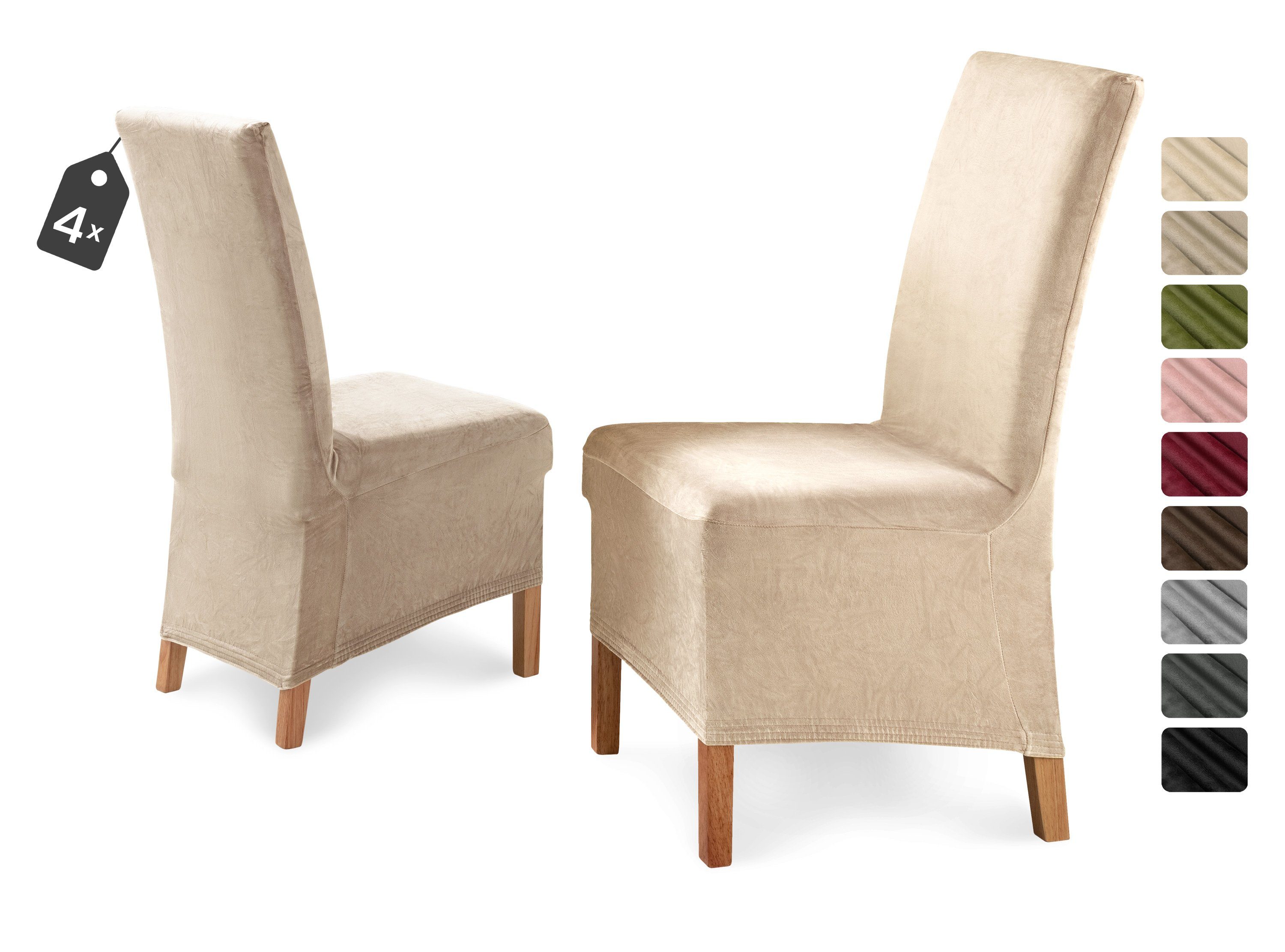 Beautex Stuhlhusse Eva Stuhlhussen Lang, Samt Stuhlbezug, elastische Stretch Husse