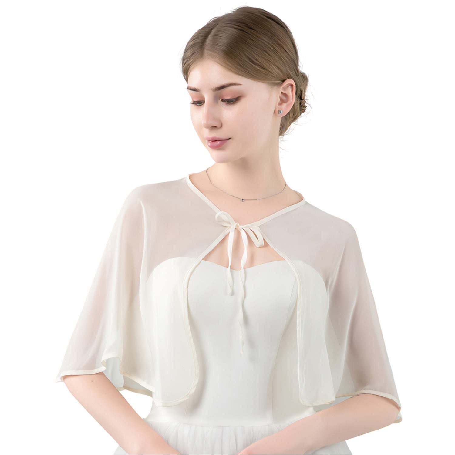 Refttenw Bolero Chiffon Bolero Damen Festlich Stola für Abendkleid, Sommer Strickjacke Brautjacke mit Band