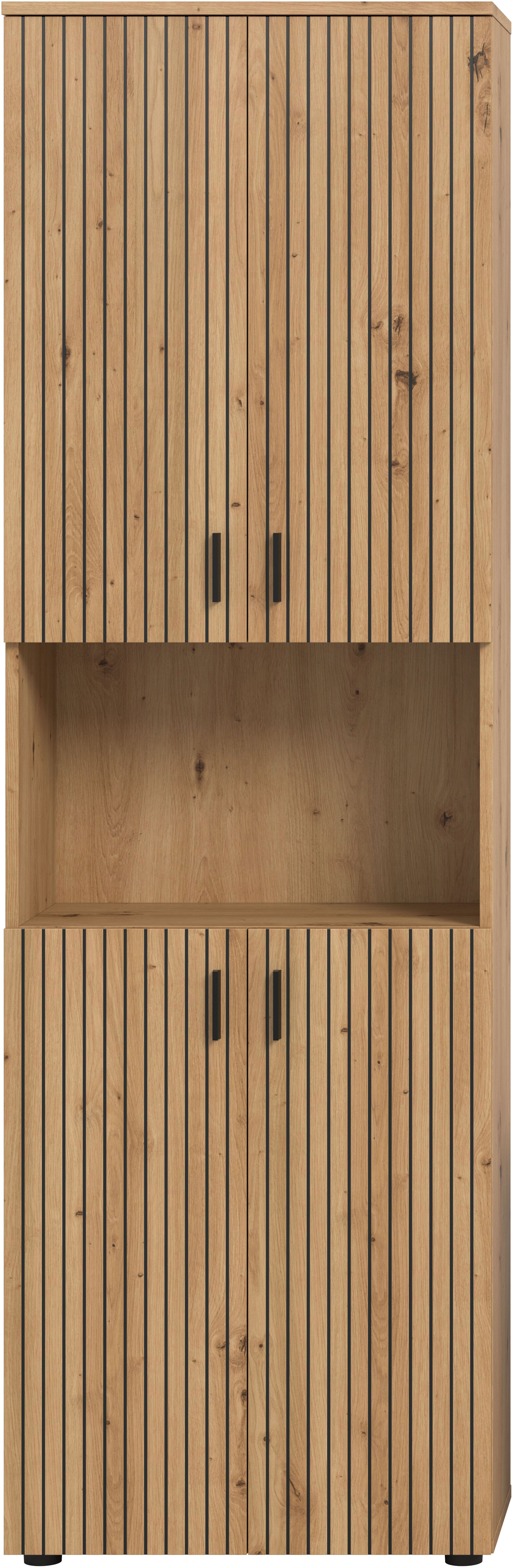 welltime Hochschrank MANI, Höhe: 192 cm, Paneeloptik, 1 offenes Fach, 8 Fächer Hochschrank, Bad-Hochschrank, Bad-Schrank, Bad, Badezimmer