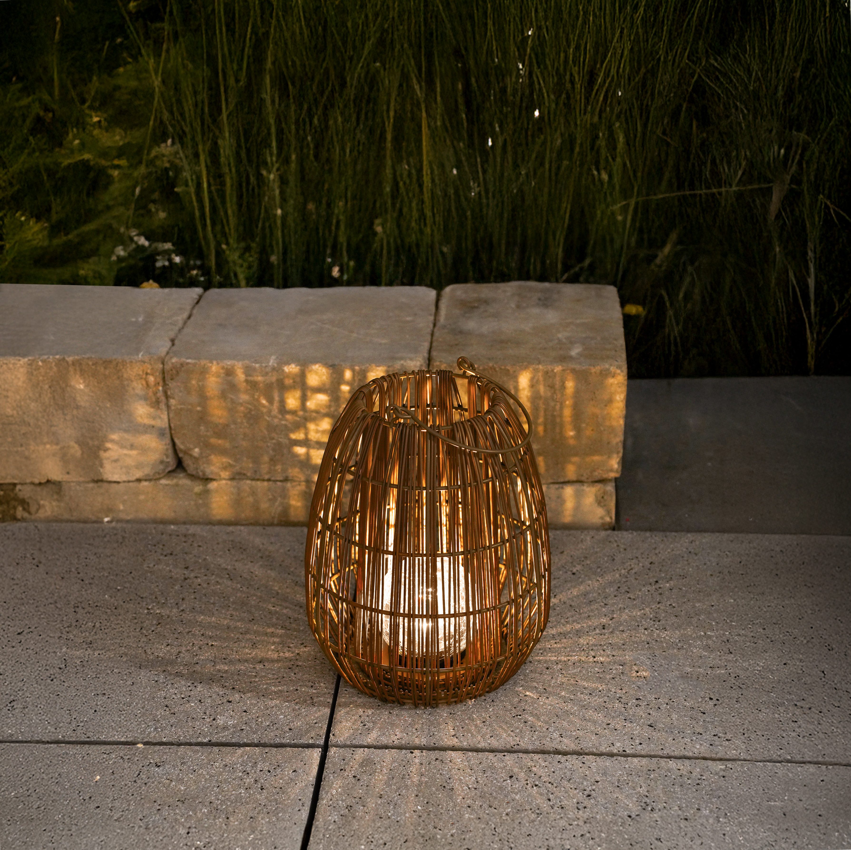 esotec LED Windlicht Solarleuchte Rattan Isabella 23x28cm warmweiß outdoor außen 102281, LED fest integriert