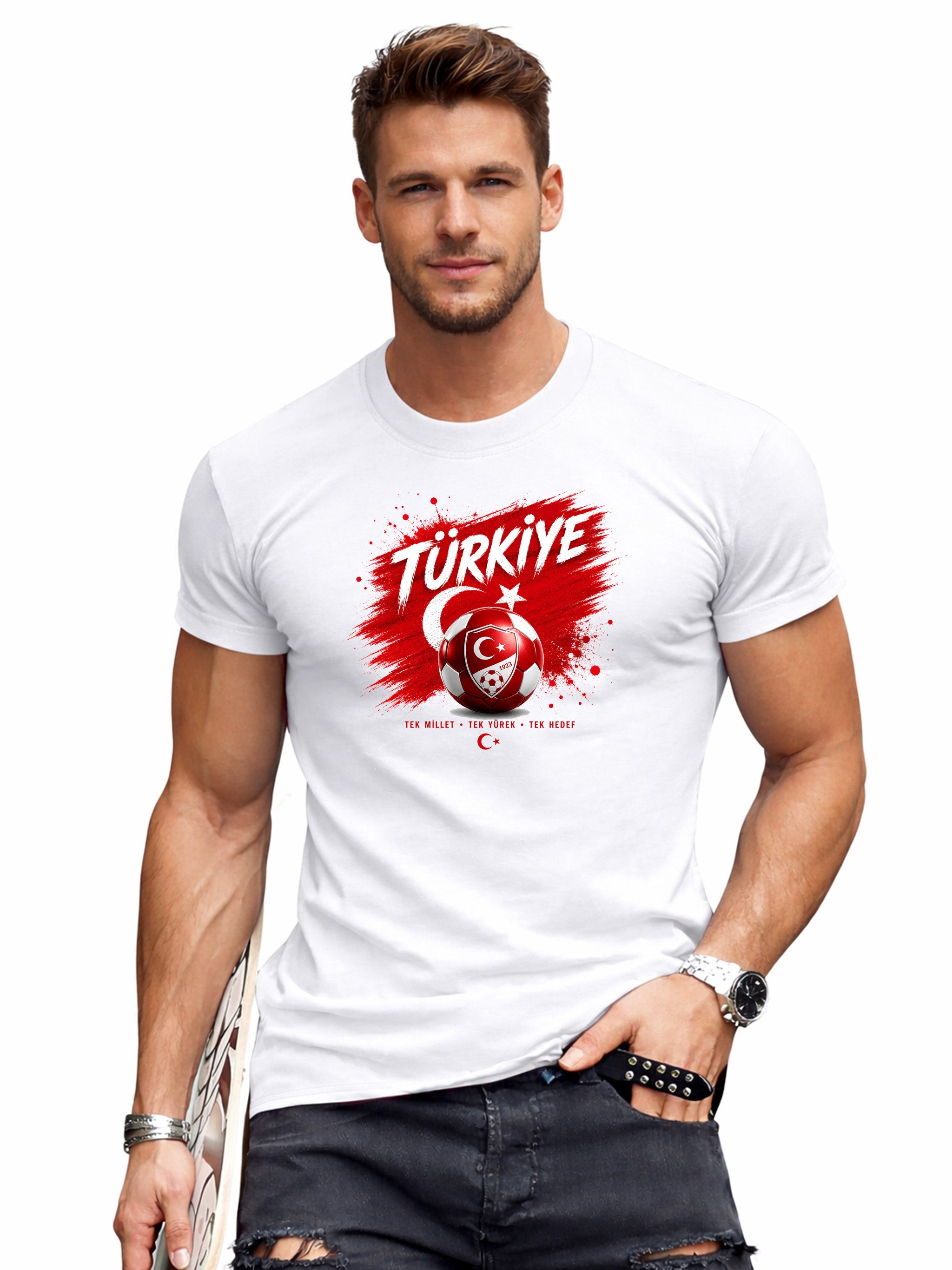 RMK T-Shirt Herren Shirt Rundhals Basic Fußball Turkiye 100% Baumwolle