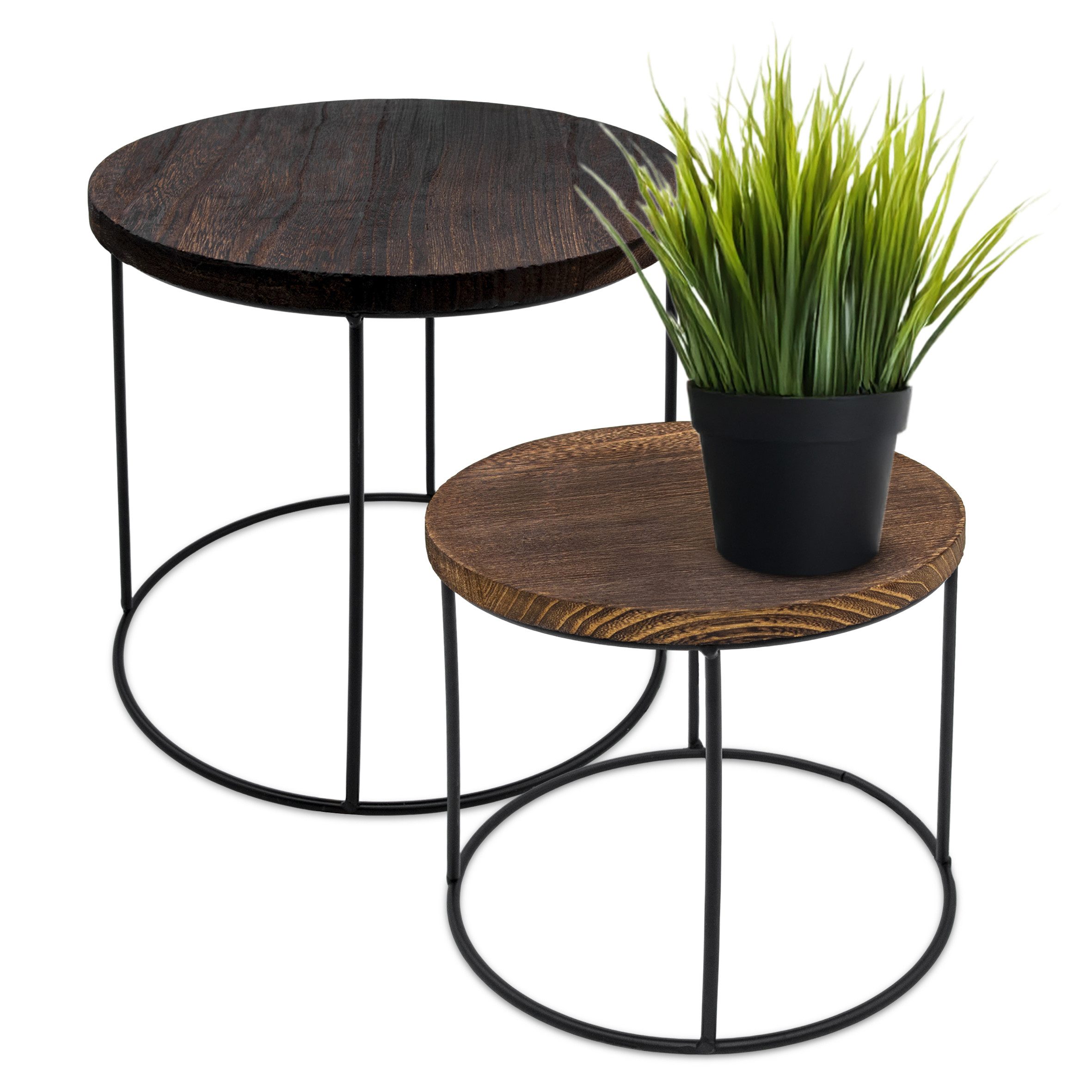 Spetebo Blumenhocker Blumenhocker 2-teilig mit dunkler Tischplatte (Set, 2 St., fertig montiert), 2er Set
