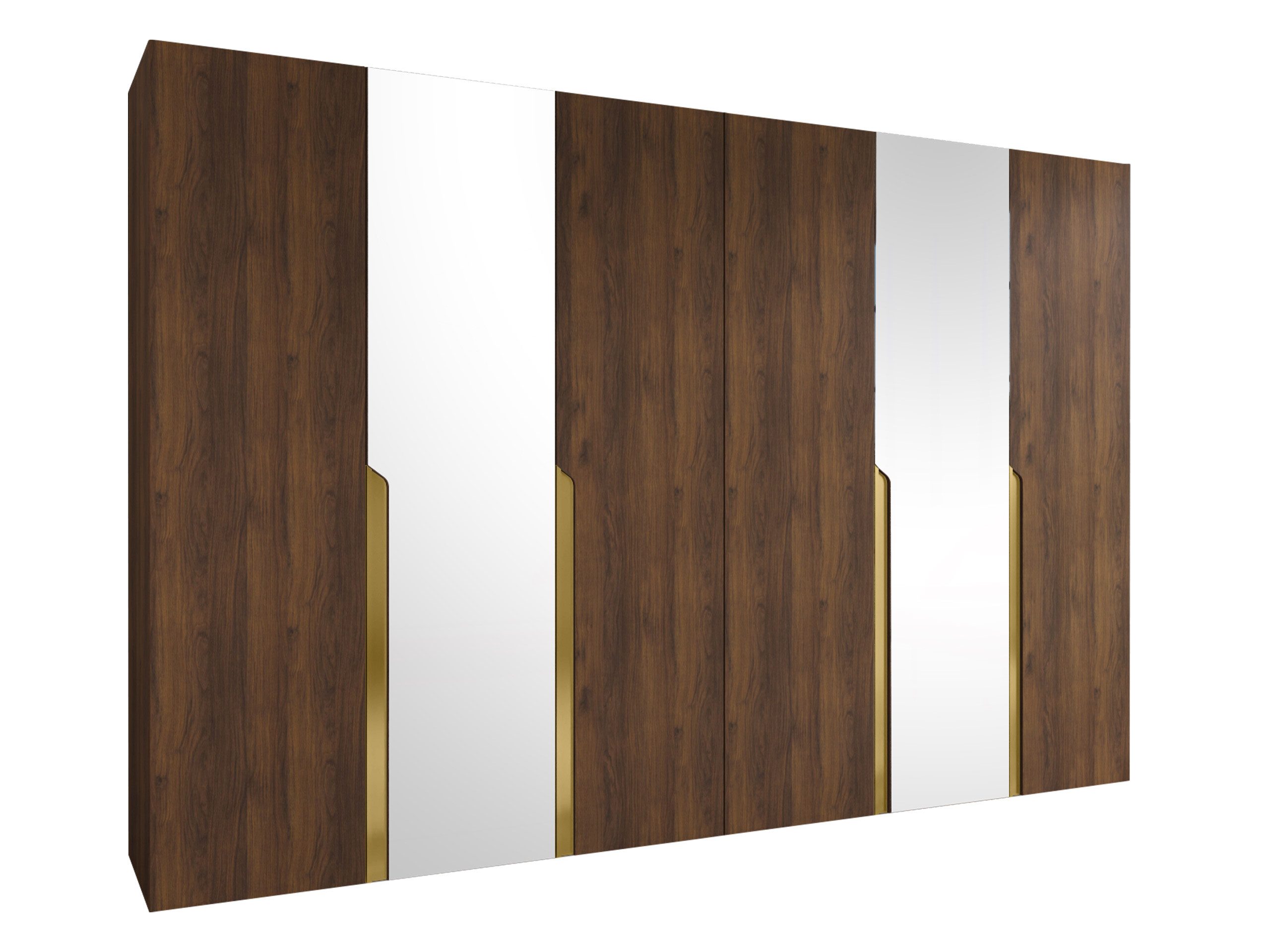 MIRJAN24 Kleiderschrank Mila II 300 (mit sechs Drehtüren) 300x52x202 cm, vier Kleiderstangen, Frontspiegel