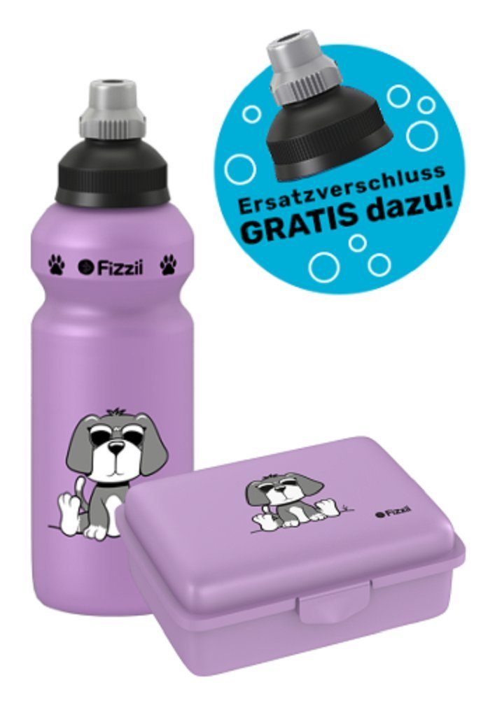 Fizzii Trinkflasche Lunch Set Kinder Trinkflasche & Brotdose Flieder Hund