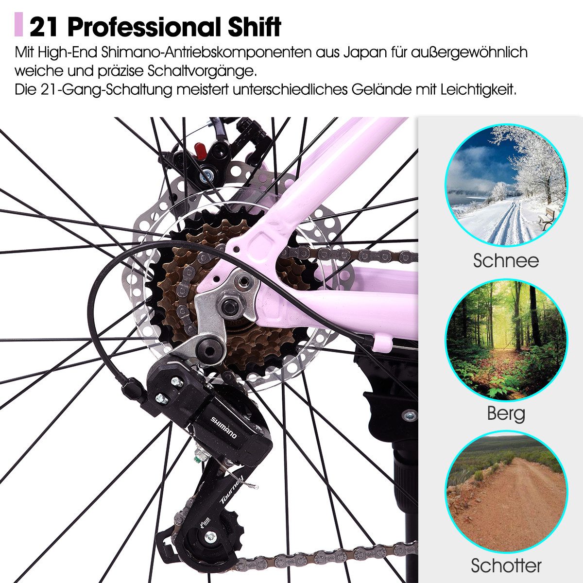 HILAND Mountainbike 27,5 Zoll Herren und Damen MTB mit Aluminiumrahmen, 21 Gang,Aluminiumrahmen, Doppelscheibenbremsen, Gefederter Vordergabel